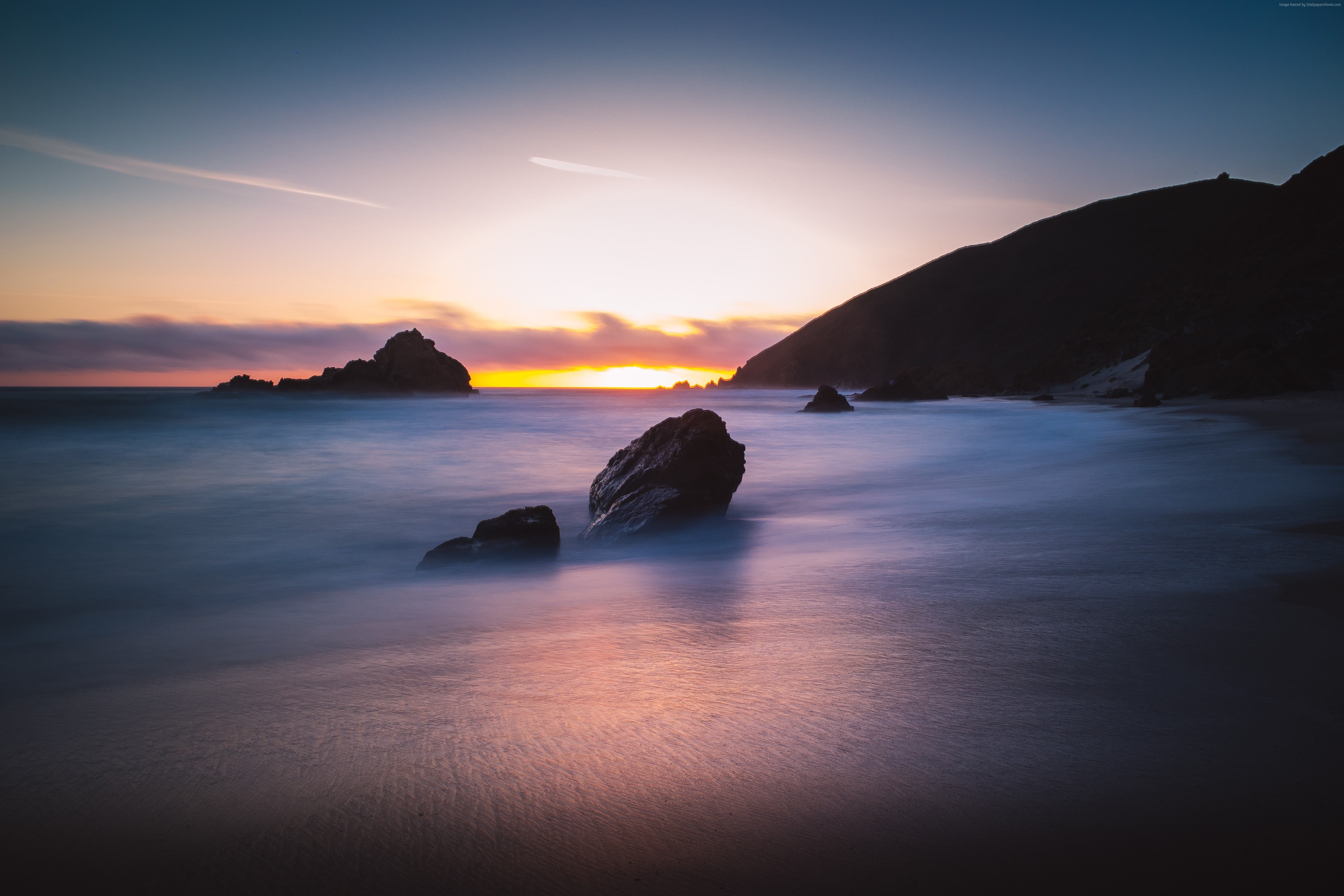 4K, Sunset, tourism, USA, travel, 4k, Best Beaches in the World, 5k, Big Sur, California, Pfeiffer Beach, HD Wallpaper