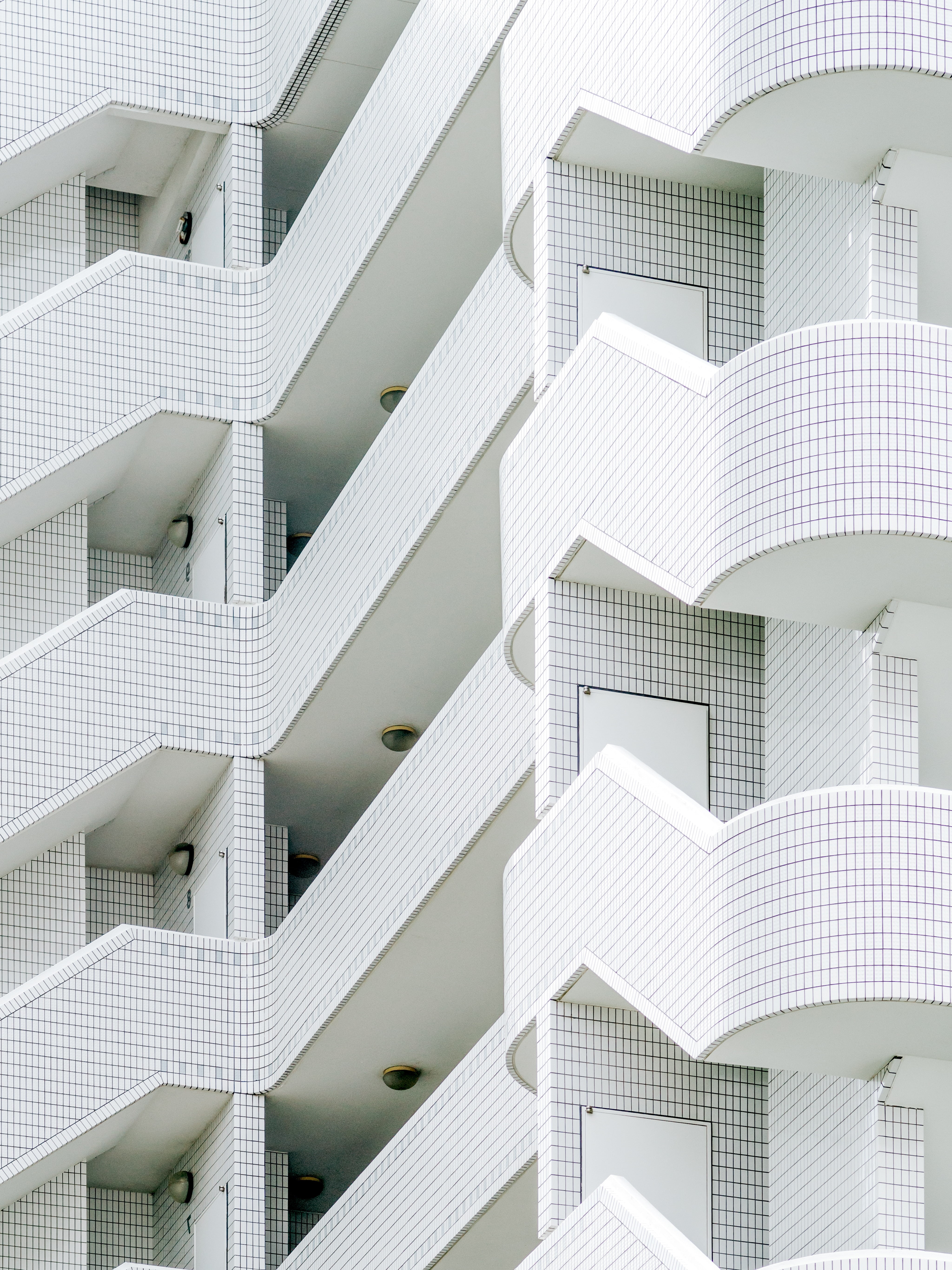 window, gray, geometric shape, white color, architecture, 5K, iPad, skyscraper, building feature, backgrounds, design, shape, abstract, no people, stairs, Phone HD Wallpaper