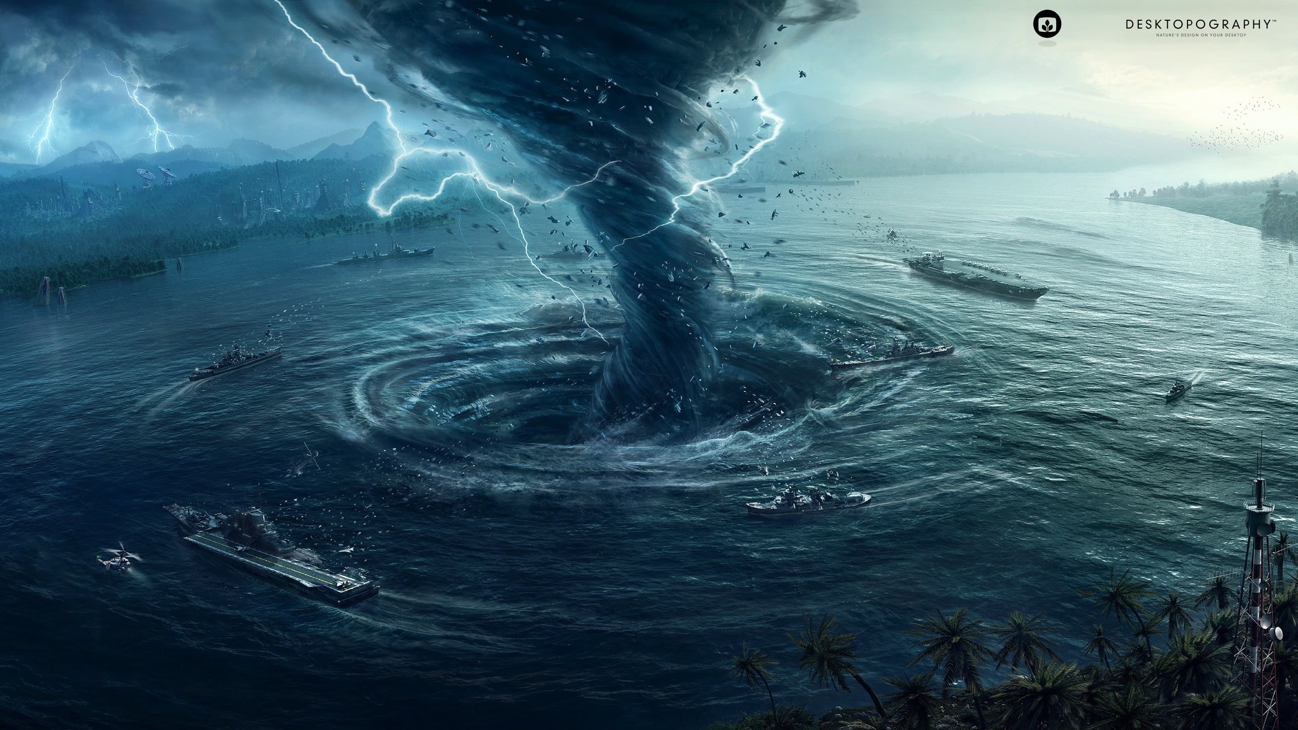 storm, aerial view, Natural Disaster, outdoors, sky, tornado, aggression, forest, wave, blue, vortex, day, scenics, abstract, lightning, whirling, body, HD Wallpaper