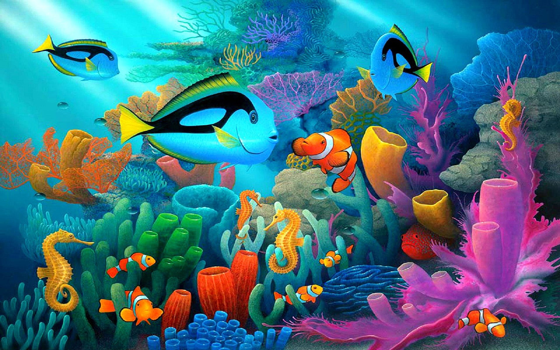  exotic, various, hd, colorful, art, 1080P, world, sea, animal, fish, horses, reef, coral, colors, underwater, HD Wallpaper