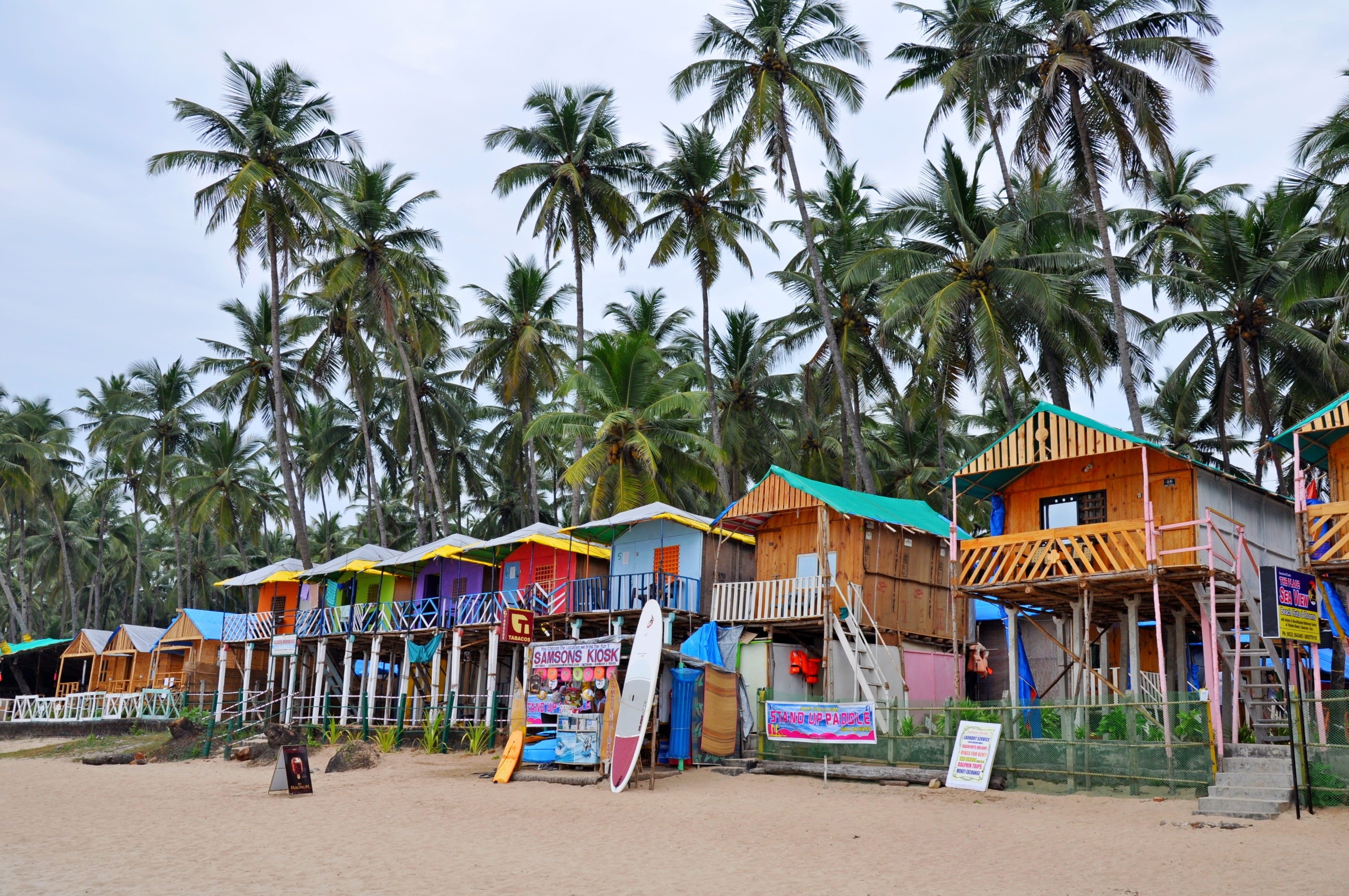 chair, india, palm tree, sky, hut, coconut palm tree, architecture, growth, multi colored, beach, tropical climate, sand, building exterior, built structure, HD Wallpaper