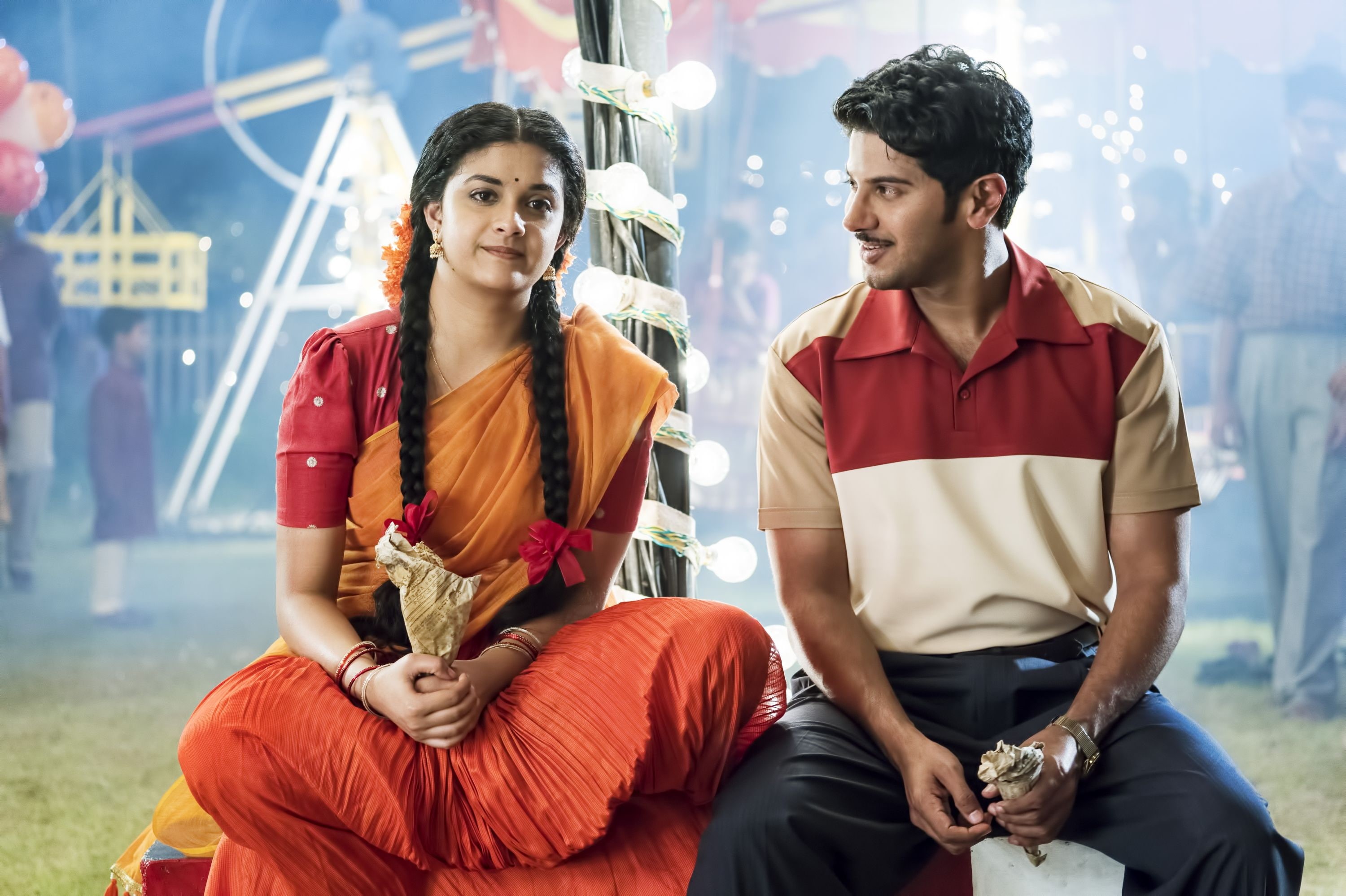 focus on foreground, women, real people, people, lifestyles, young women, casual clothing, leisure activity, Gemini Ganesan, Keerthy Suresh, Telugu, sitting, HD Wallpaper