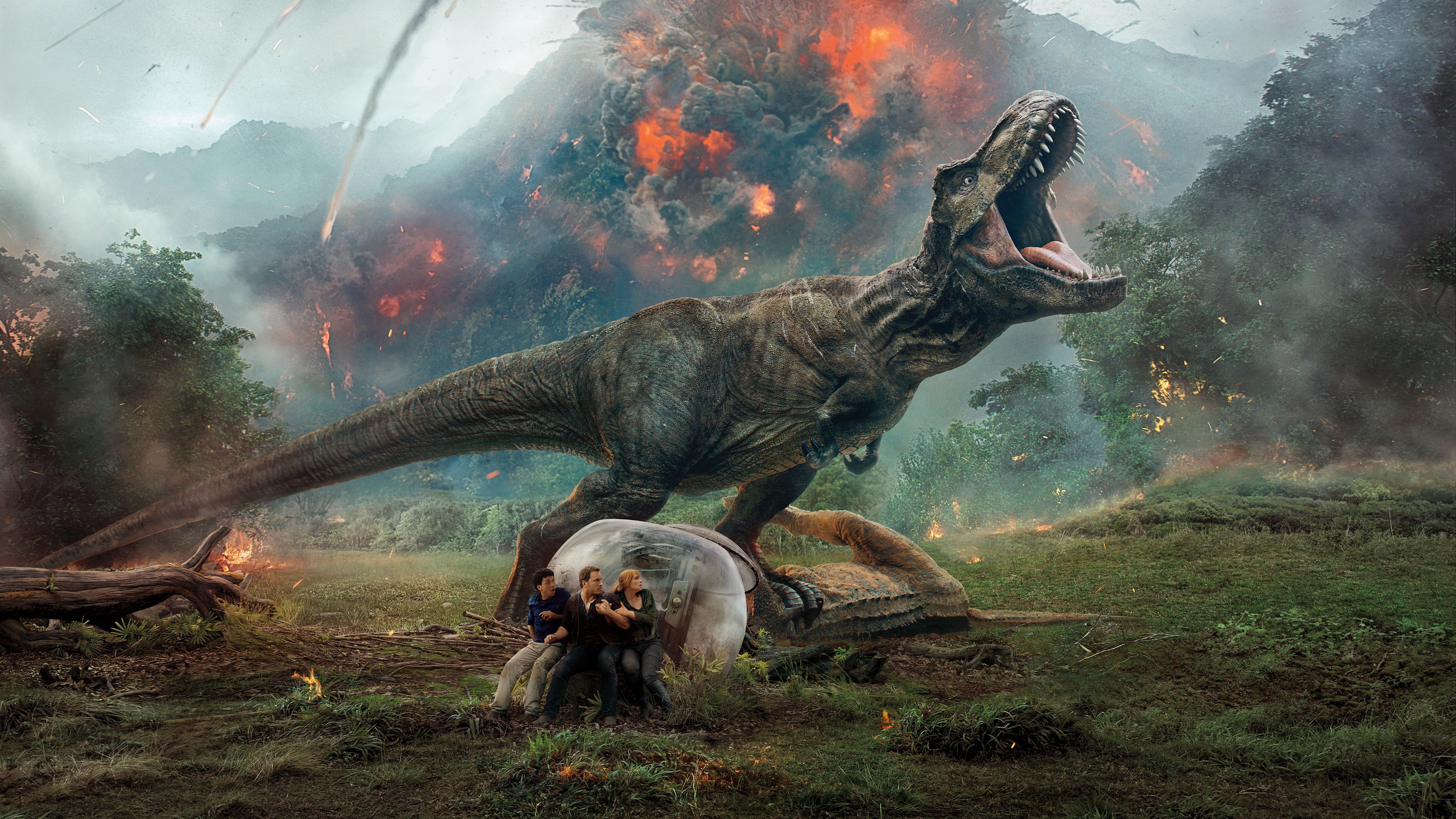 Chris Pratt, 8k, Jurassic World: Fallen Kingdom, skull, kong, Justice Smith, island, 8K, Bryce Dallas Howard, dinosaur, HD Wallpaper