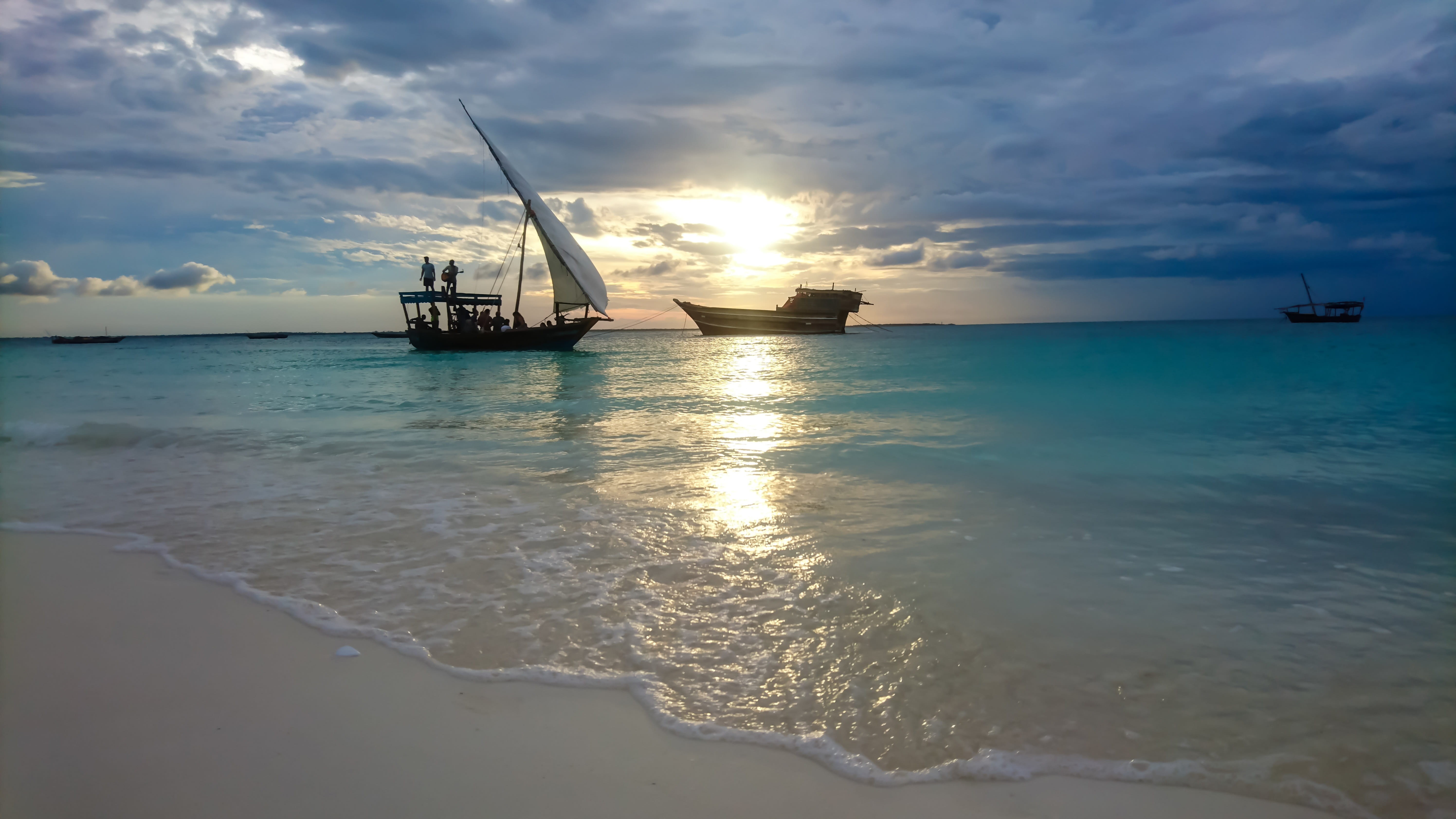 horizon, beauty in nature, scenics - nature, water, cloud - sky, nature, sunset, vacation, tranquil scene, zanzibar, sea, nautical vessel, 5K, no people, HD Wallpaper