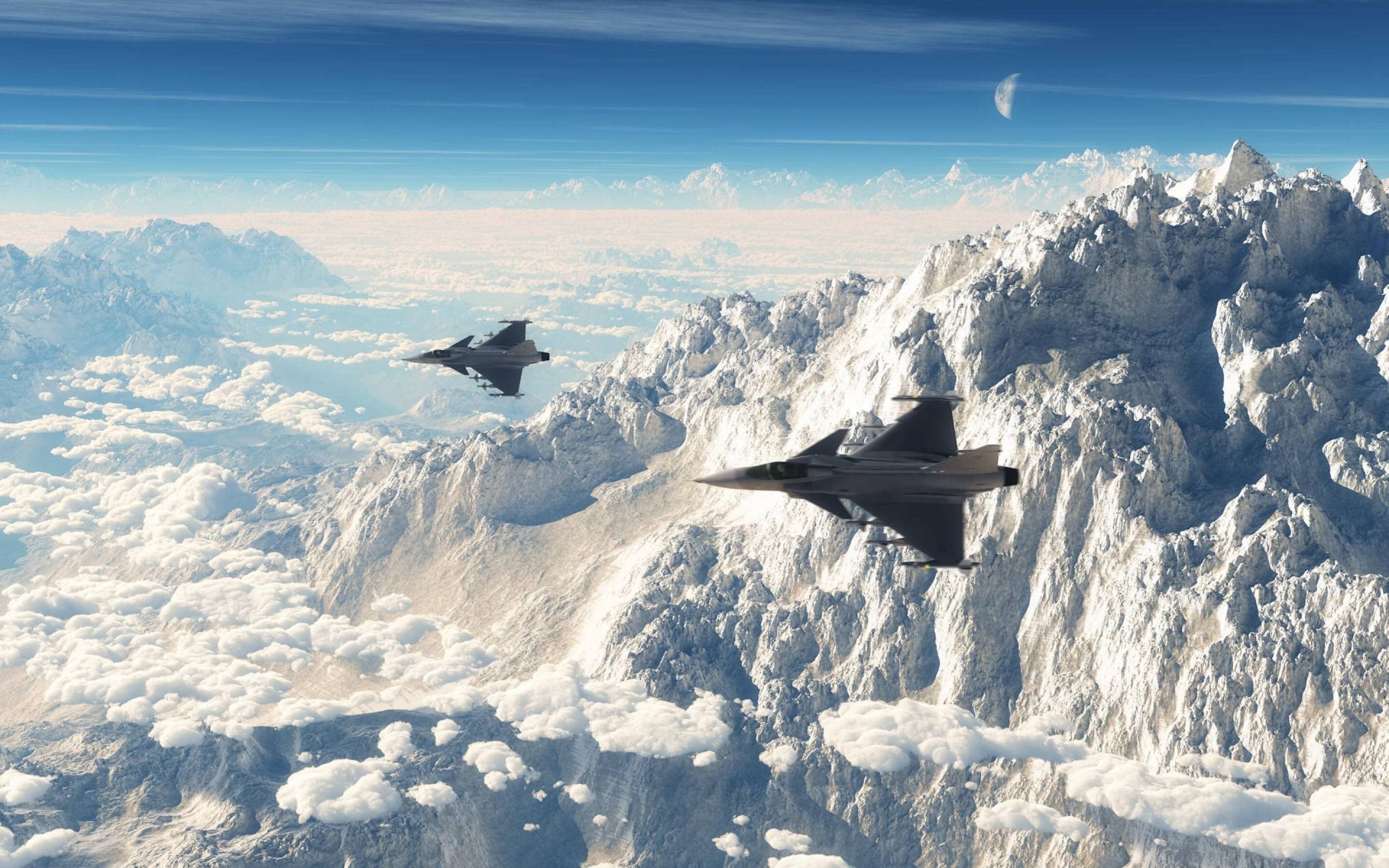 air vehicle, 2K, formation, outdoors, travel, no people, military aircraft, day, transportation, gray, planes, beauty in nature, jet fighter, winter, nature, HD Wallpaper