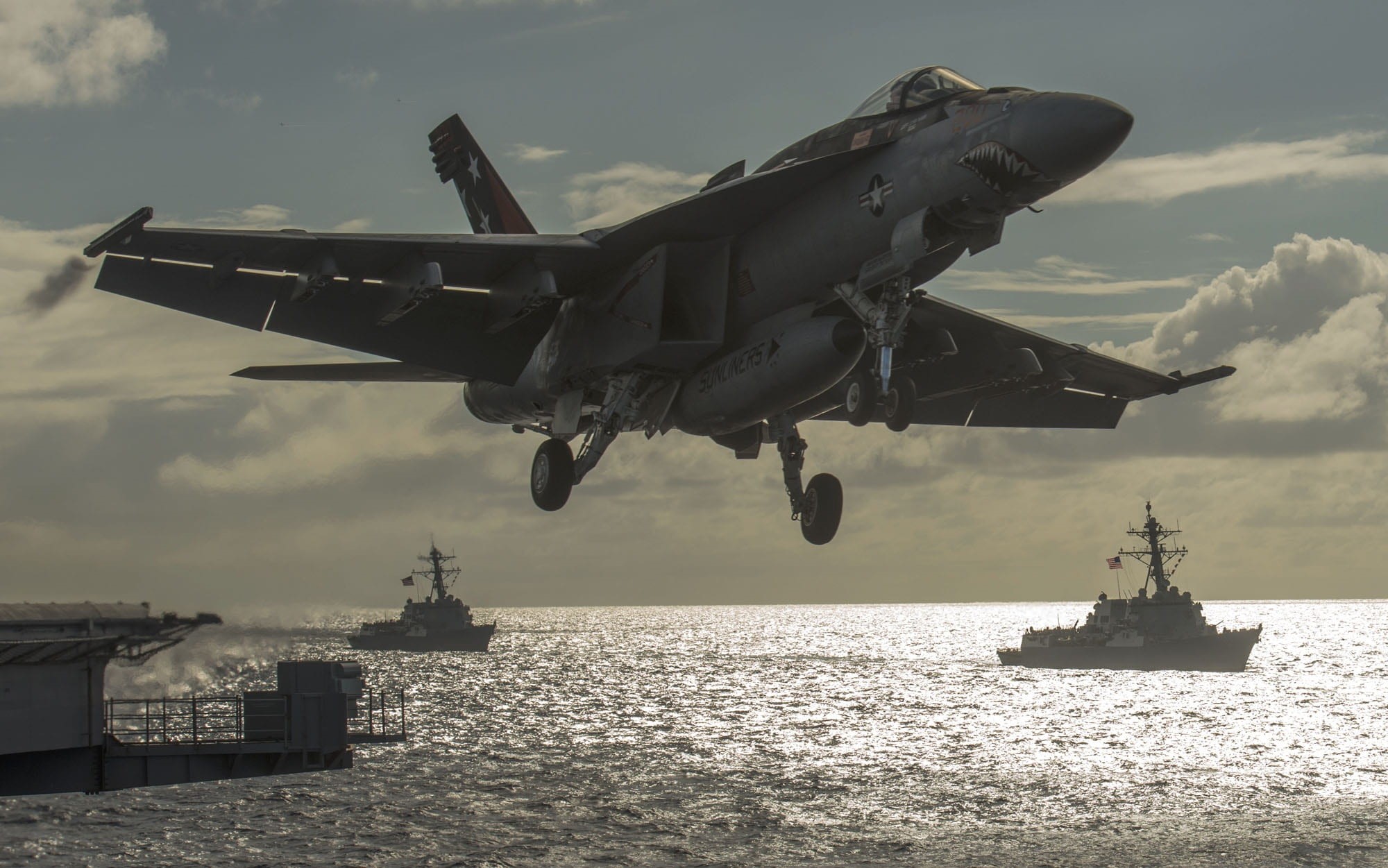 ocean, aircraft carrier, takeoff, plane, nautical vessel, dusk, military, nature, gray, clouds, water, day, transportation, motion, aircraft, sky, air vehicle, HD Wallpaper