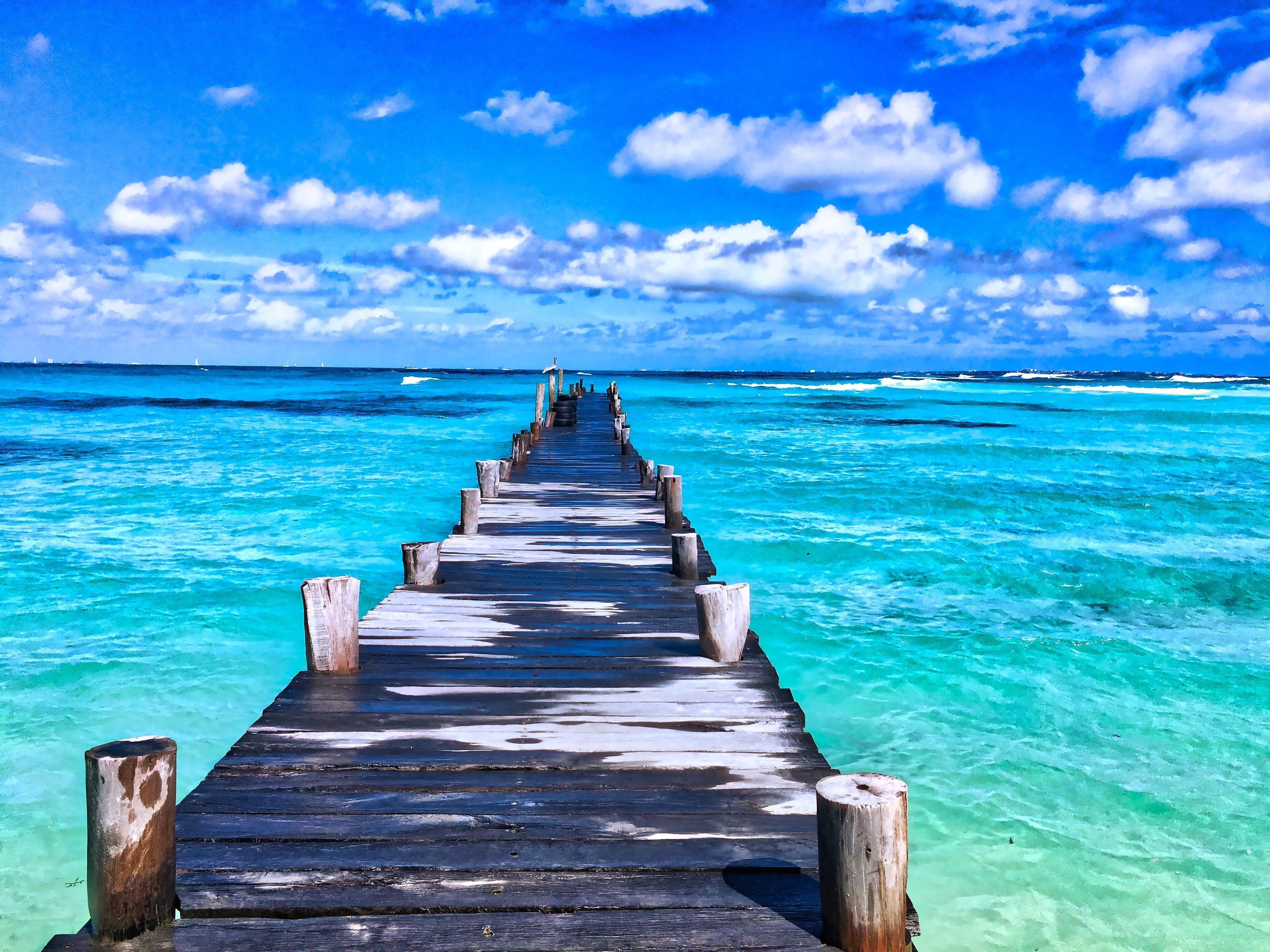 bridge, day, diminishing perspective, turquoise colored, beauty in nature, outdoors, turquoise, carribean, sky, nature, horizon over water, tranquility, HD Wallpaper