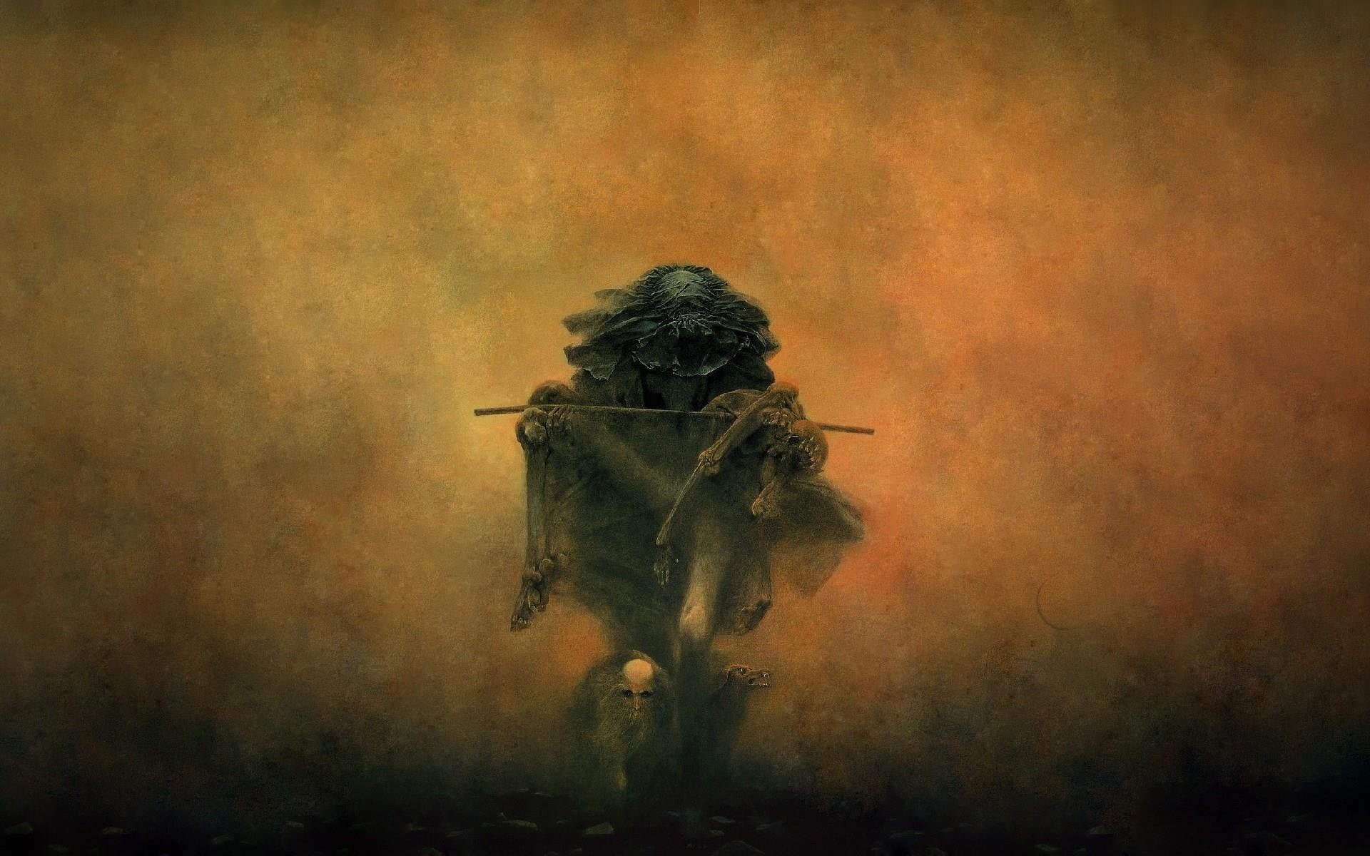 mystery, poster, digital composite, plant, real people, day, outdoors, death, architecture, textured effect, one person, Zdzisław Beksiński, 1080P, wall - building feature, HD Wallpaper