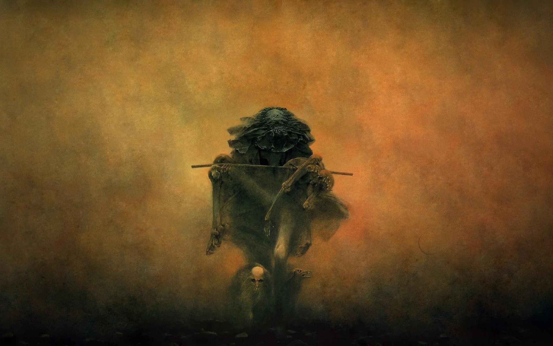 1080P, Zdzisław Beksiński, bones, creature, skull, artwork, death, fantasy art, HD Wallpaper
