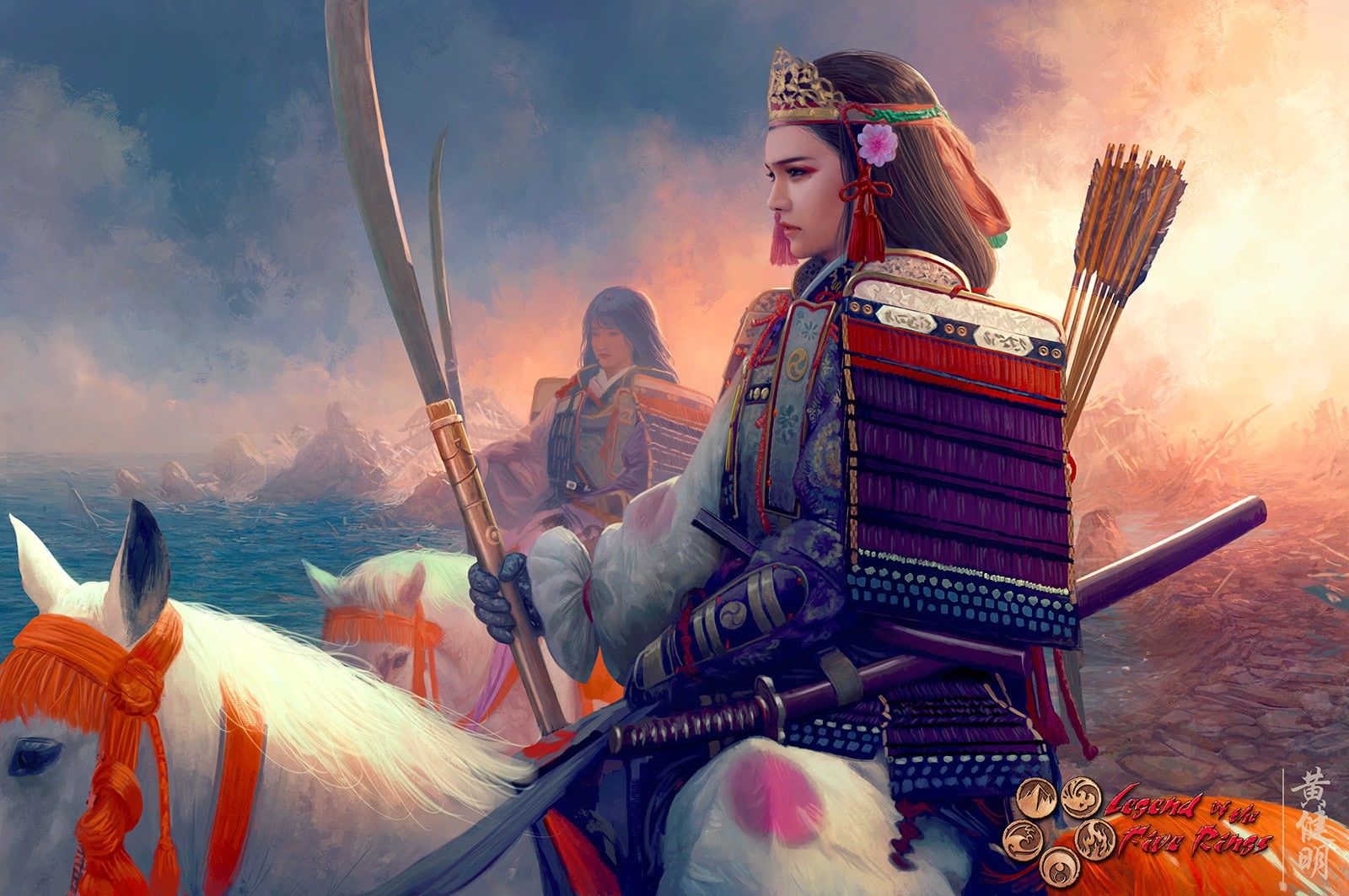 women, digital art, sword, culture, costumes, unicorn, warrior, katana, digital painting, artwork, samurai, arrows, 720P, Legend of the Five Rings, Asian, HD Wallpaper