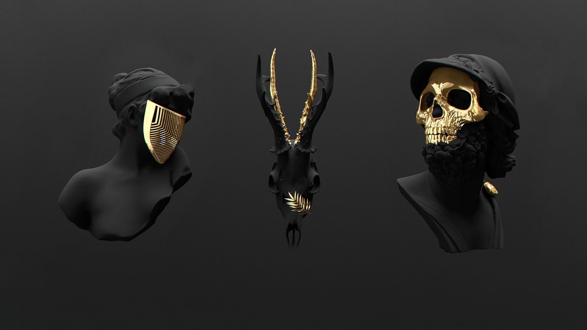 gold, 1080P, skull, HD Wallpaper