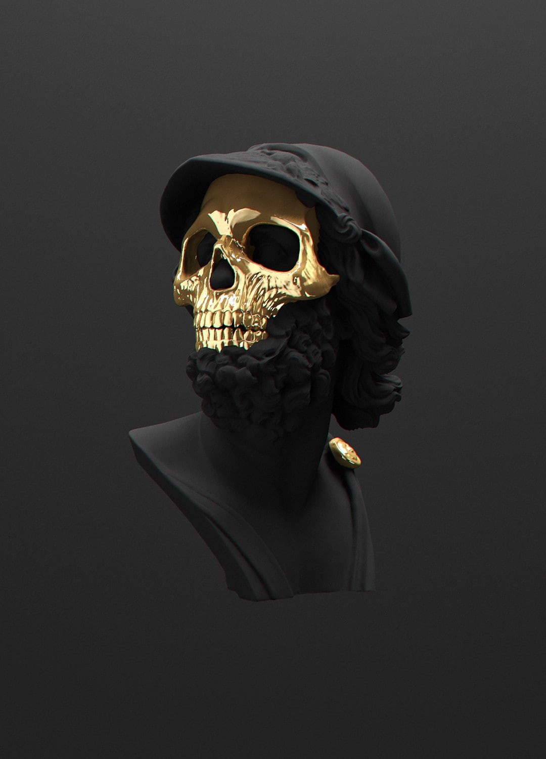 portrait display, minimalism, black, death, gold, skull, 720P, Phone HD Wallpaper