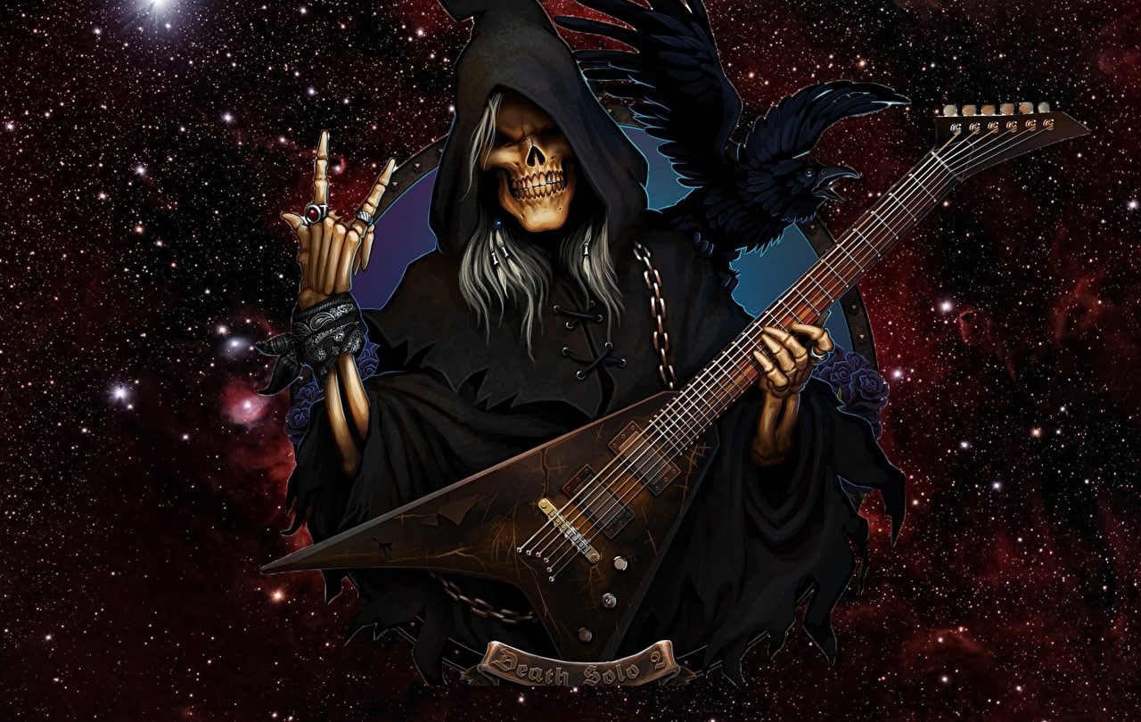 instrument, 720P, dark, death, :D, guitar, bones, skull, black, skeleton, funny, fantasy, HD Wallpaper