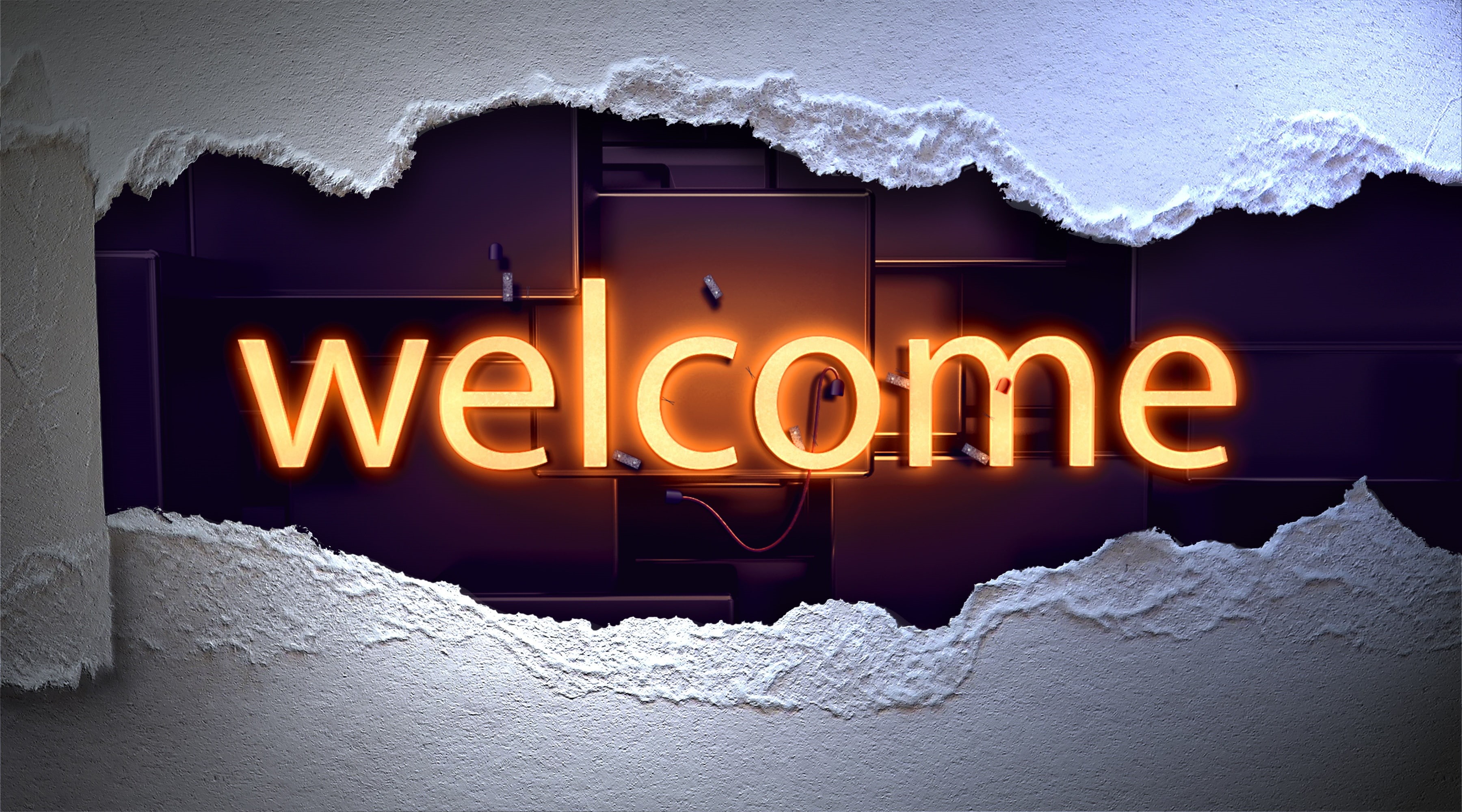 Neon sign, 2K, Yellow, Welcome, Snow, 4K, HD Wallpaper