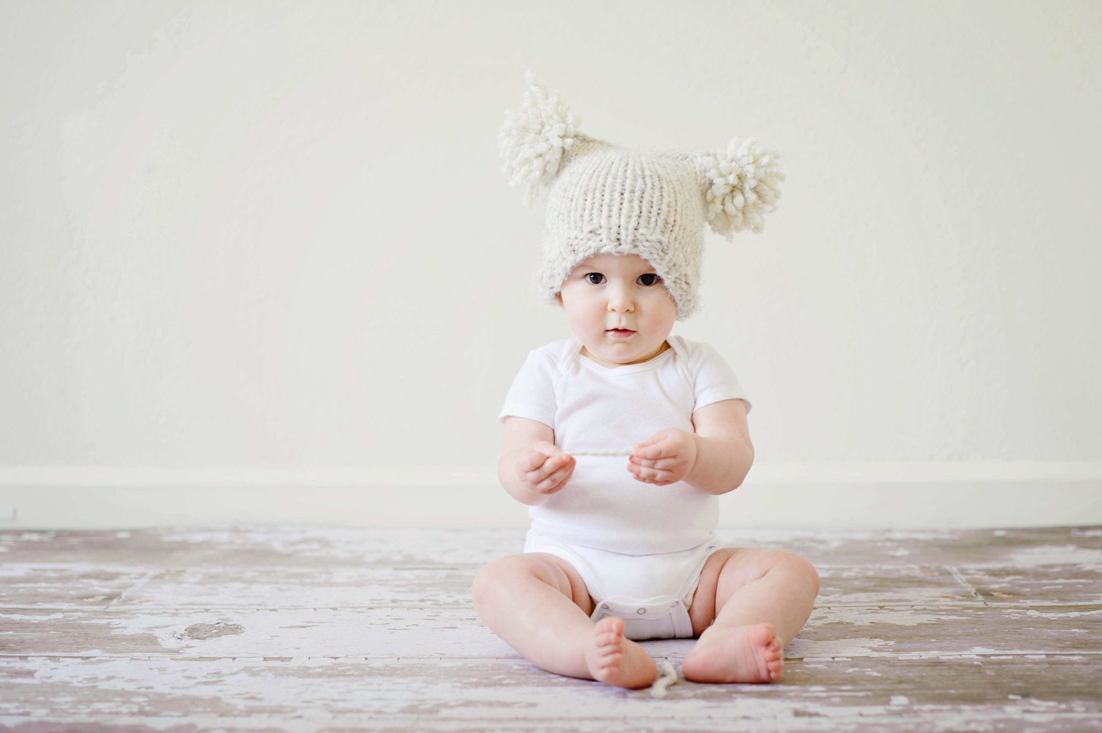 baby, bubble cap, funny, bubble, barefoot, full length, front view, indoors, onesie, one person, babyhood, bunny hat, on the floor, childhood, white, cute, HD Wallpaper