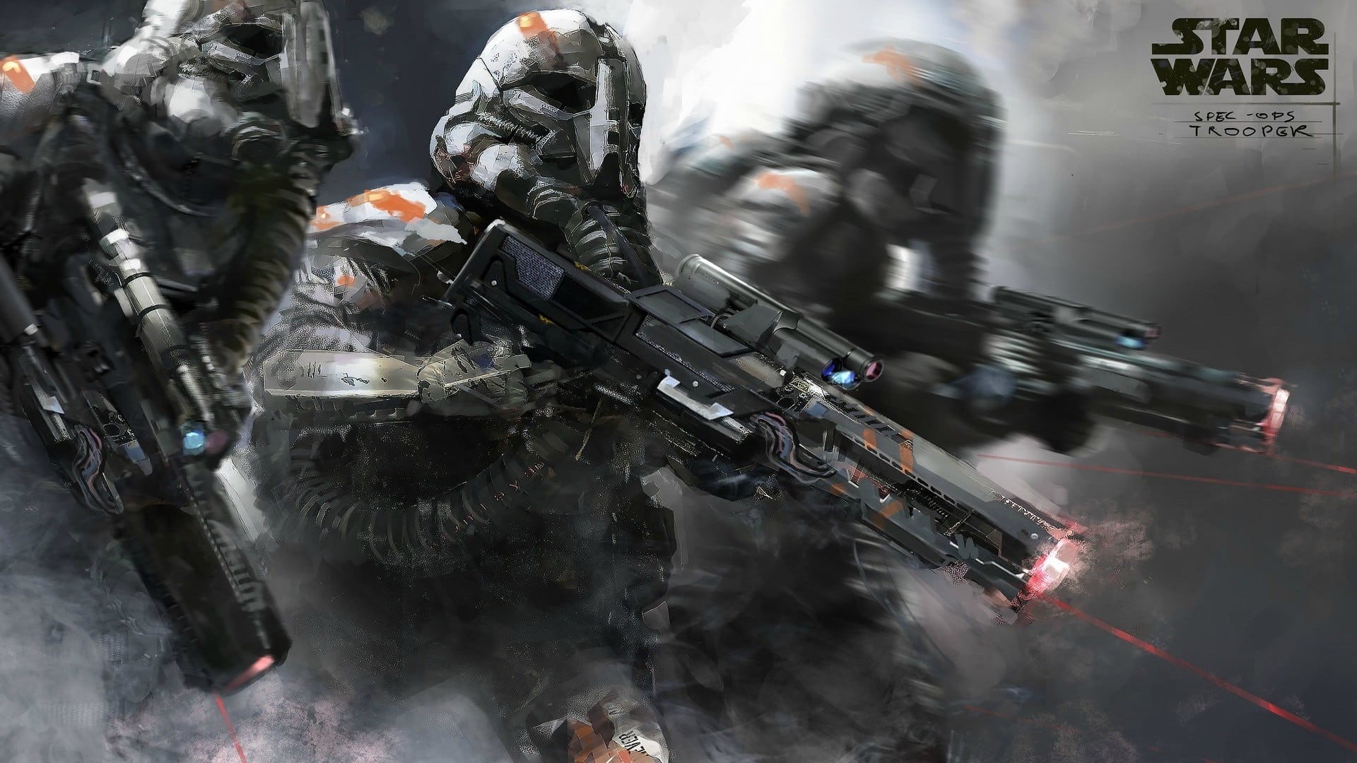 gun, stormtrooper, smoke - physical structure, high angle view, artwork, accidents and disasters, motion, people, sport, communication, urgency, mode of transportation, HD Wallpaper