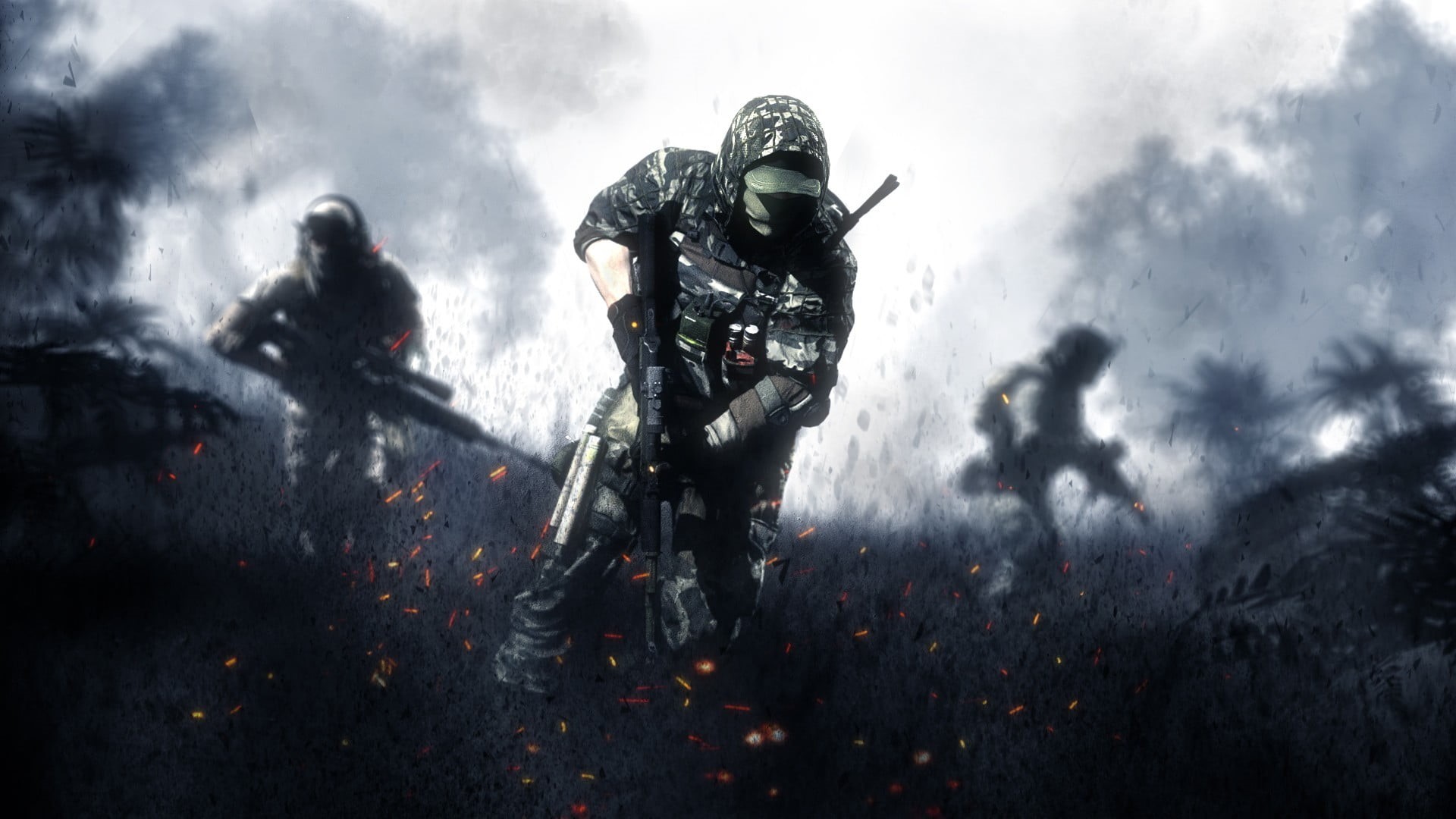  videogame, digital, nature, day, 1080P, outdoors, accidents and disasters, soldier, sport, smoke - physical structure, communication, security, HD Wallpaper