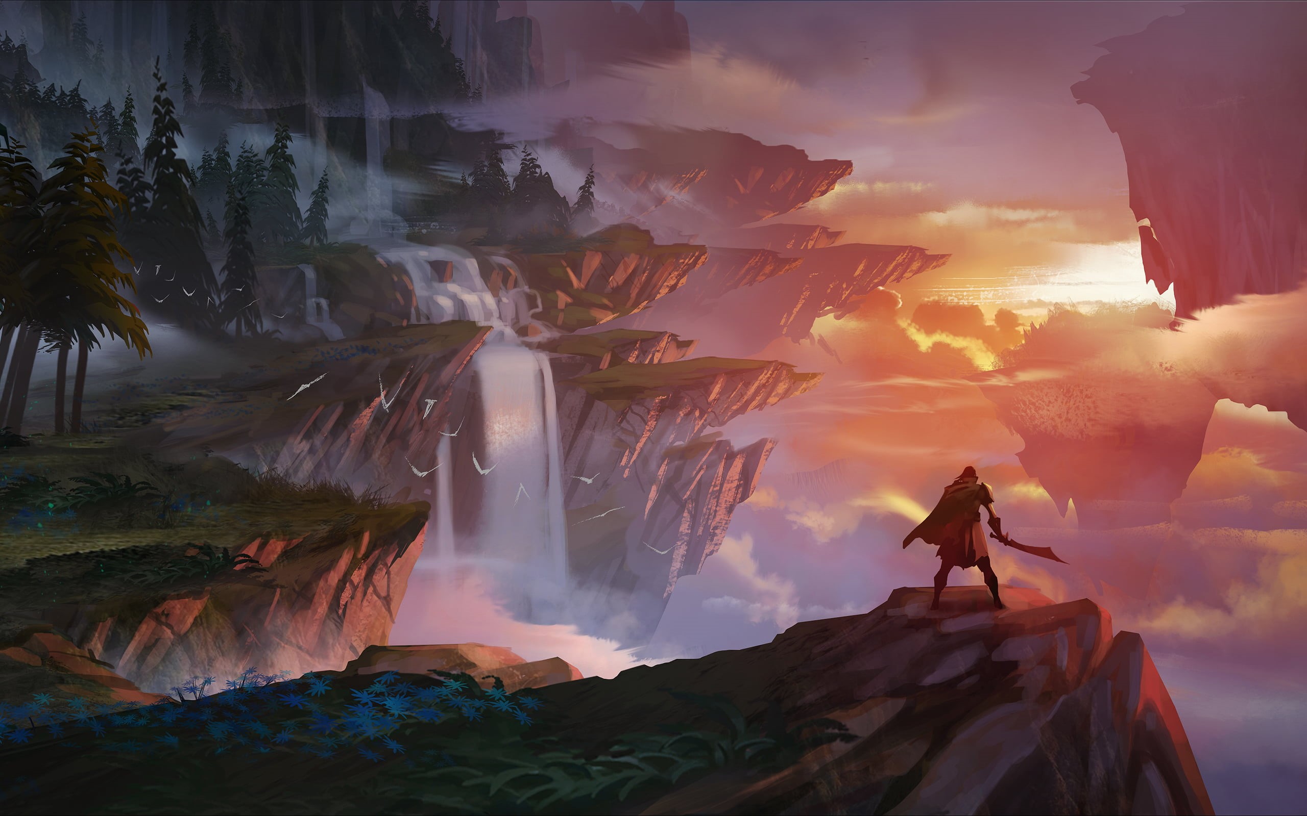 cloud - sky, video games, Dauntless (VideoGame), long exposure, flowing water, scenics - nature, 2K, wallpaer, nature, rock formation, man, rock - object, HD Wallpaper