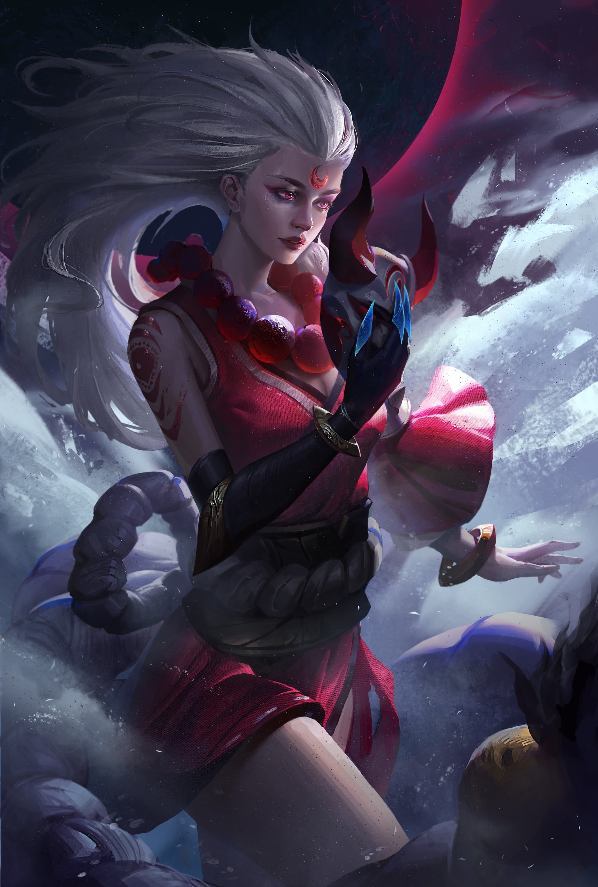 clothing, lifestyles, red, young adult, fantasy art, people, water, arts culture and entertainment, three quarter length, females, Diana (league Of Legends, Phone HD Wallpaper