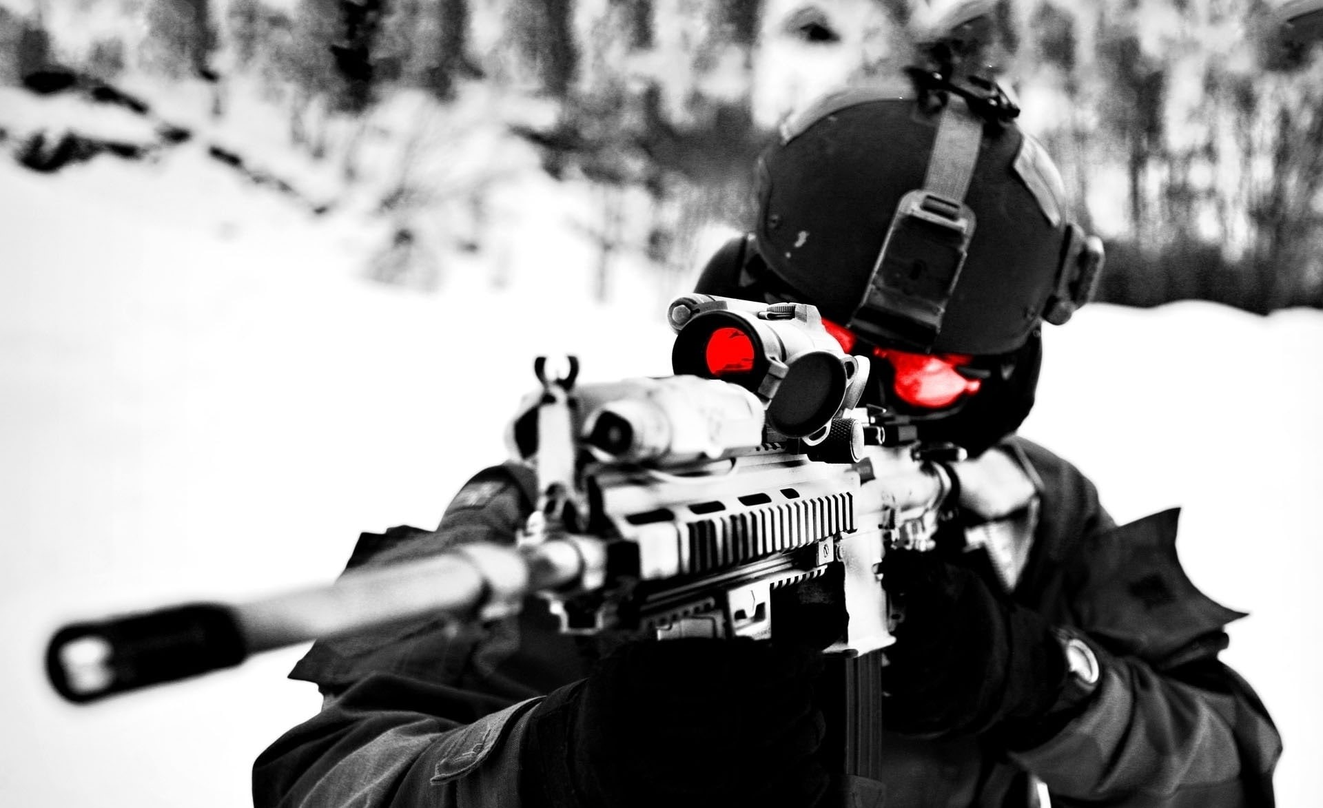 weapon, protection, black, one person, aggression, obscured face, security, 1080P, army soldier, holding, assault, Sniper, armed forces, gun, day, black and white, HD Wallpaper