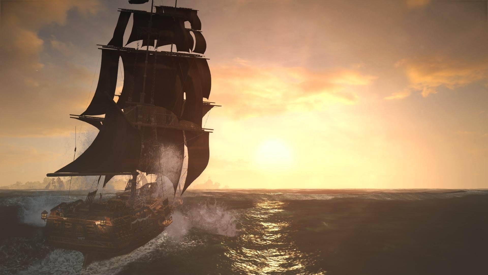 ship, assassin 039 s, sea, flag, black, jackdow, 1080P, creed, sunset, water, HD Wallpaper
