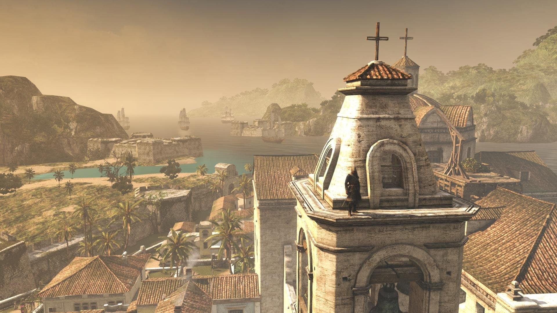 hawana, tower, creed, 1080P, ship, flag, church, assassin 039 s, kenwey, cross, black, sea, edward, city, HD Wallpaper