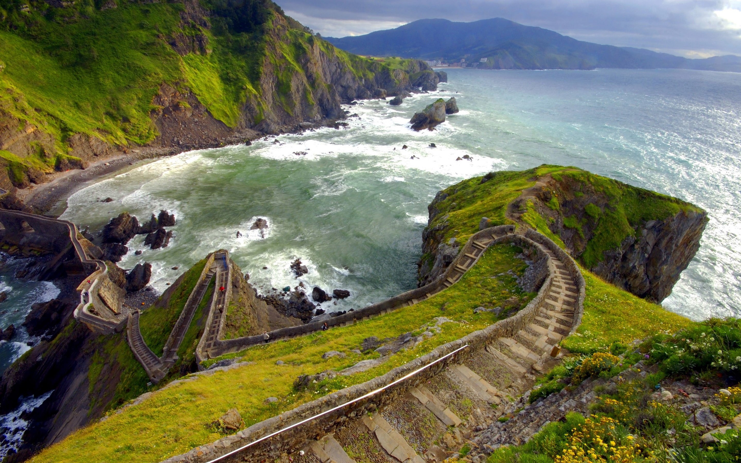 san, bilbao, island, country, sea, stairway, 2K, coast, de, juan, basque, bermeo, gaztelugatxe, spain, HD Wallpaper