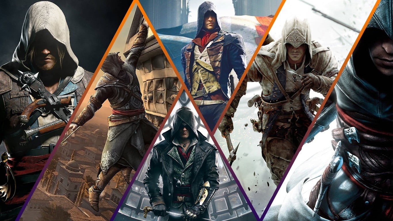 collage, human representation, clothing, Assassins Creed, vertebrate, group of people, assassin, representation, men, real people, mode of transportation, HD Wallpaper