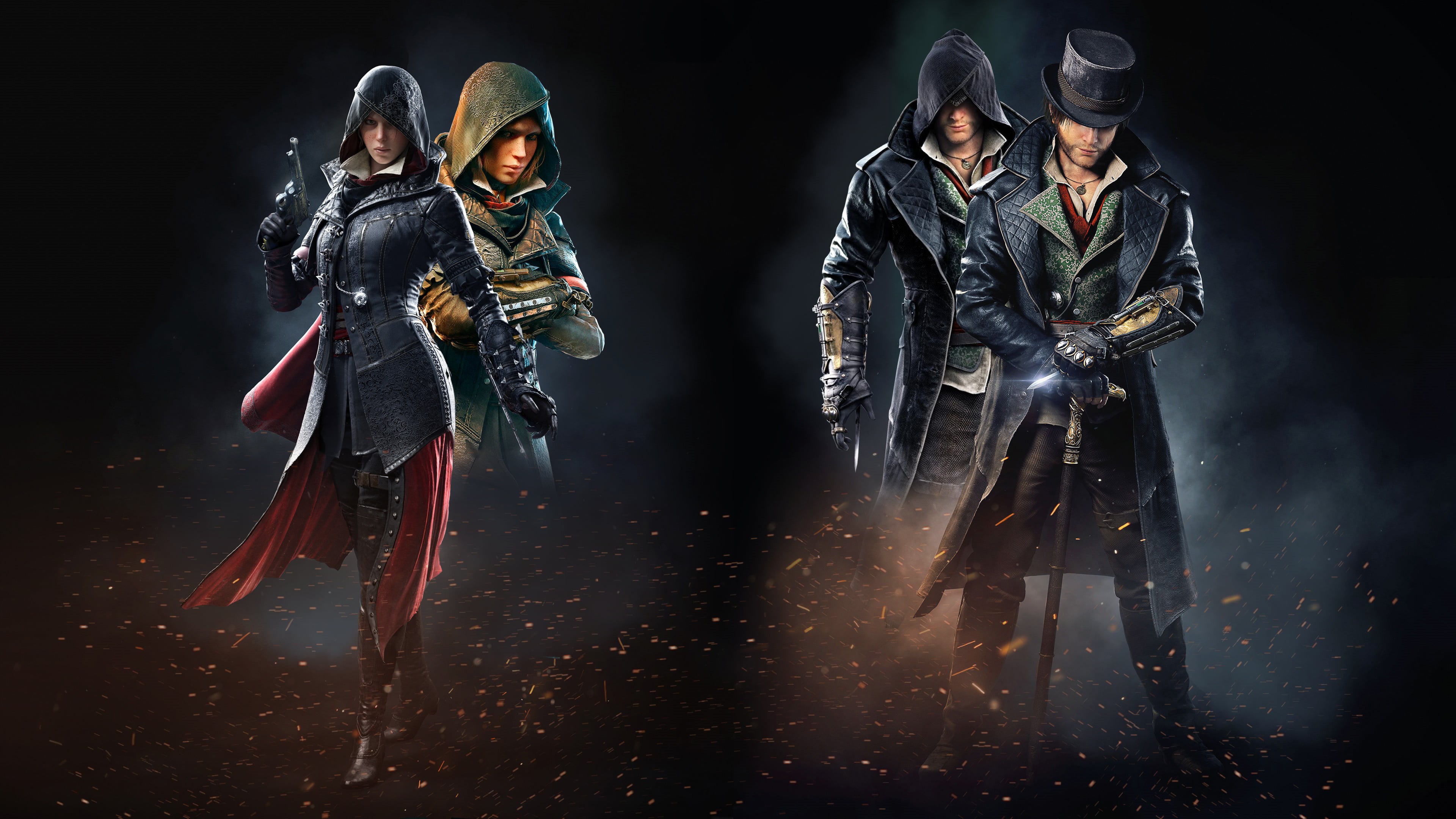 sport, indoors, weapon, 4K, aggression, digital composite, studio shot, collage, government, full length, people, adult, Evie Frye, black background, cartoon, HD Wallpaper