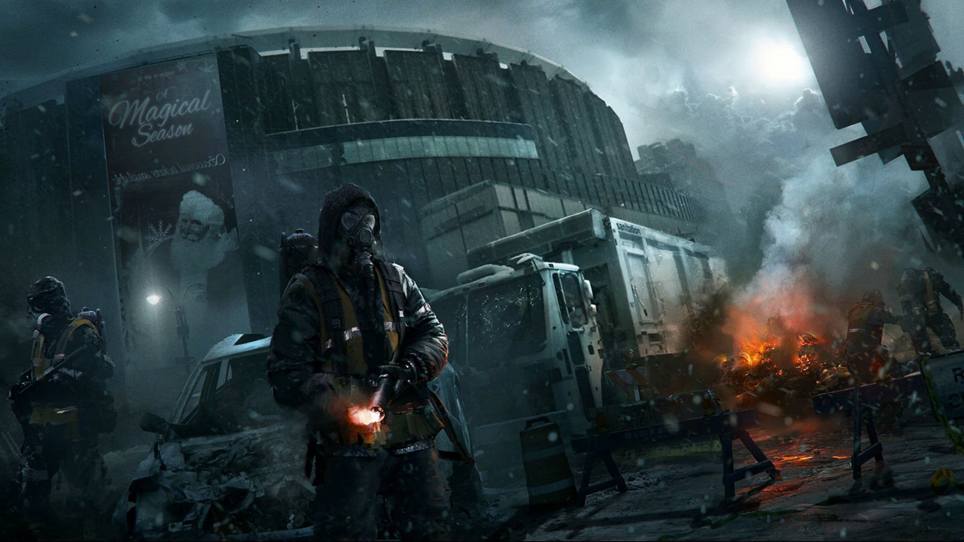 smoke - physical structure, concept art, destruction, waist up, burning, heat - temperature, building exterior, computer game, The Cleaners, arm, real people, HD Wallpaper