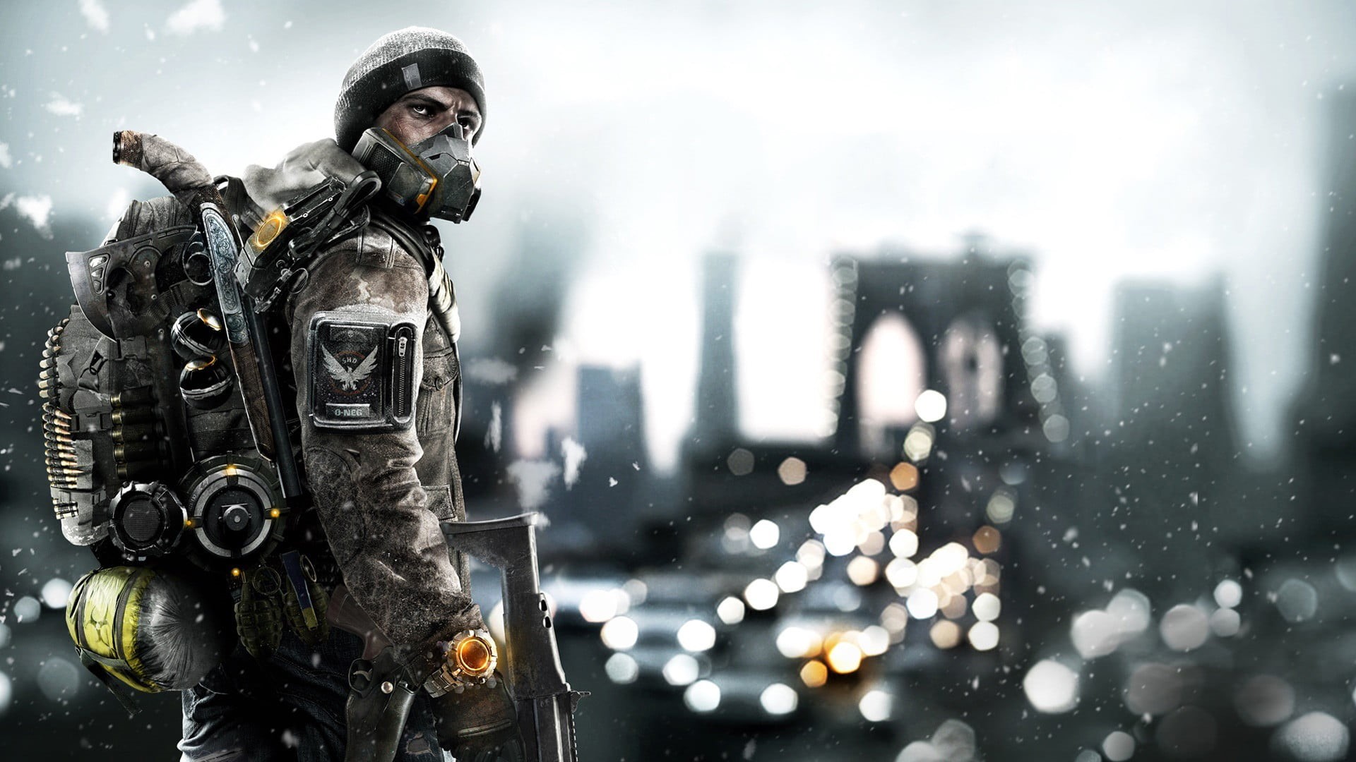 helmet, one person, 1080P, Tom Clancys The Division, illuminated, snow, security, building exterior, government, rain, law, uniform, architecture, HD Wallpaper