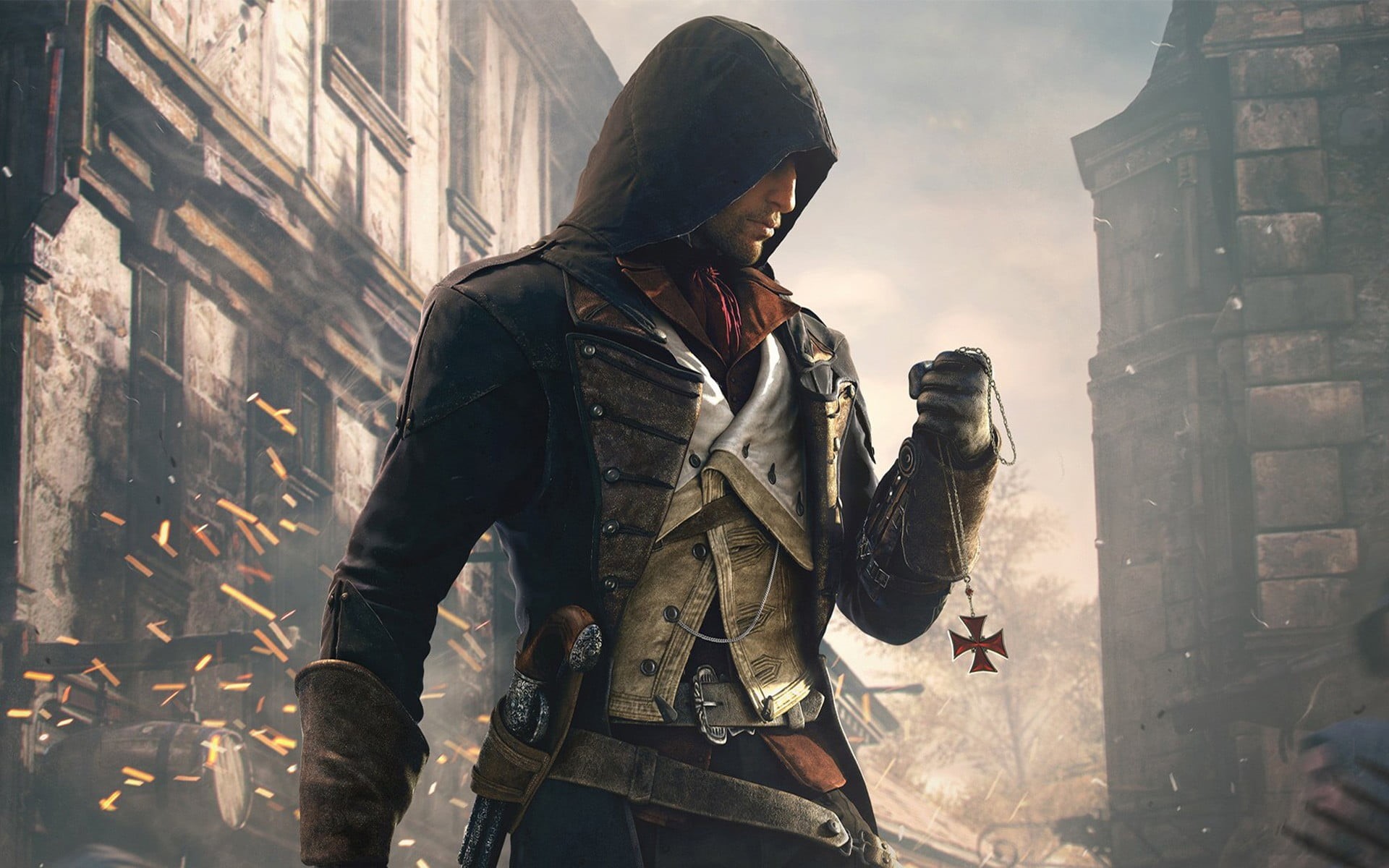 building, built structure, standing, building exterior, Assassins Creed:  Unity, Arno Dorian, government, video games, three quarter length, 1080P, hairstyle, HD Wallpaper