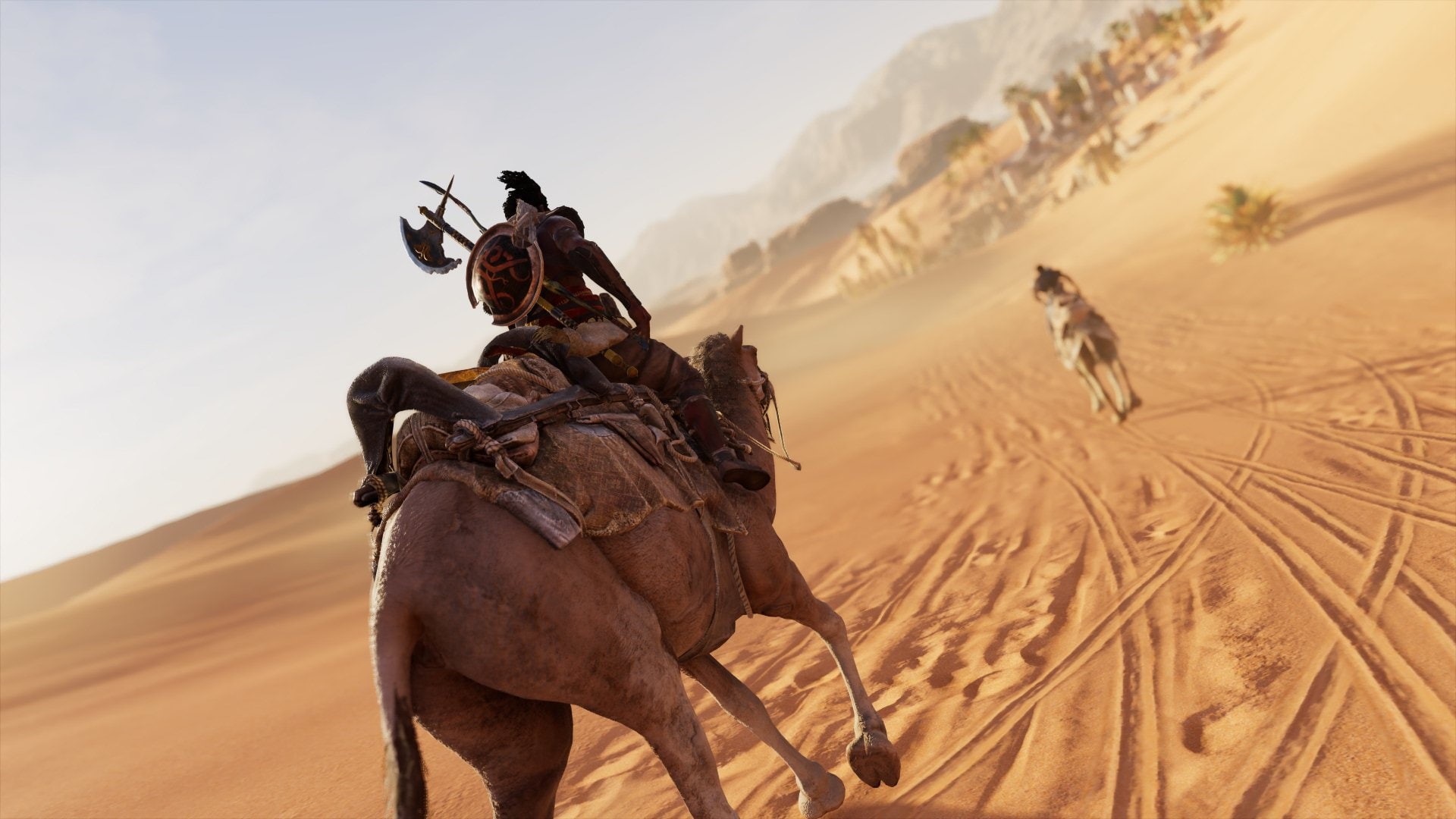 animal themes, mammal, video games, Assassins Creed, camel, sky, livestock, climate, horse, Assassins Creed: Origins, Bayek, desert, ride, domestic, pets, HD Wallpaper
