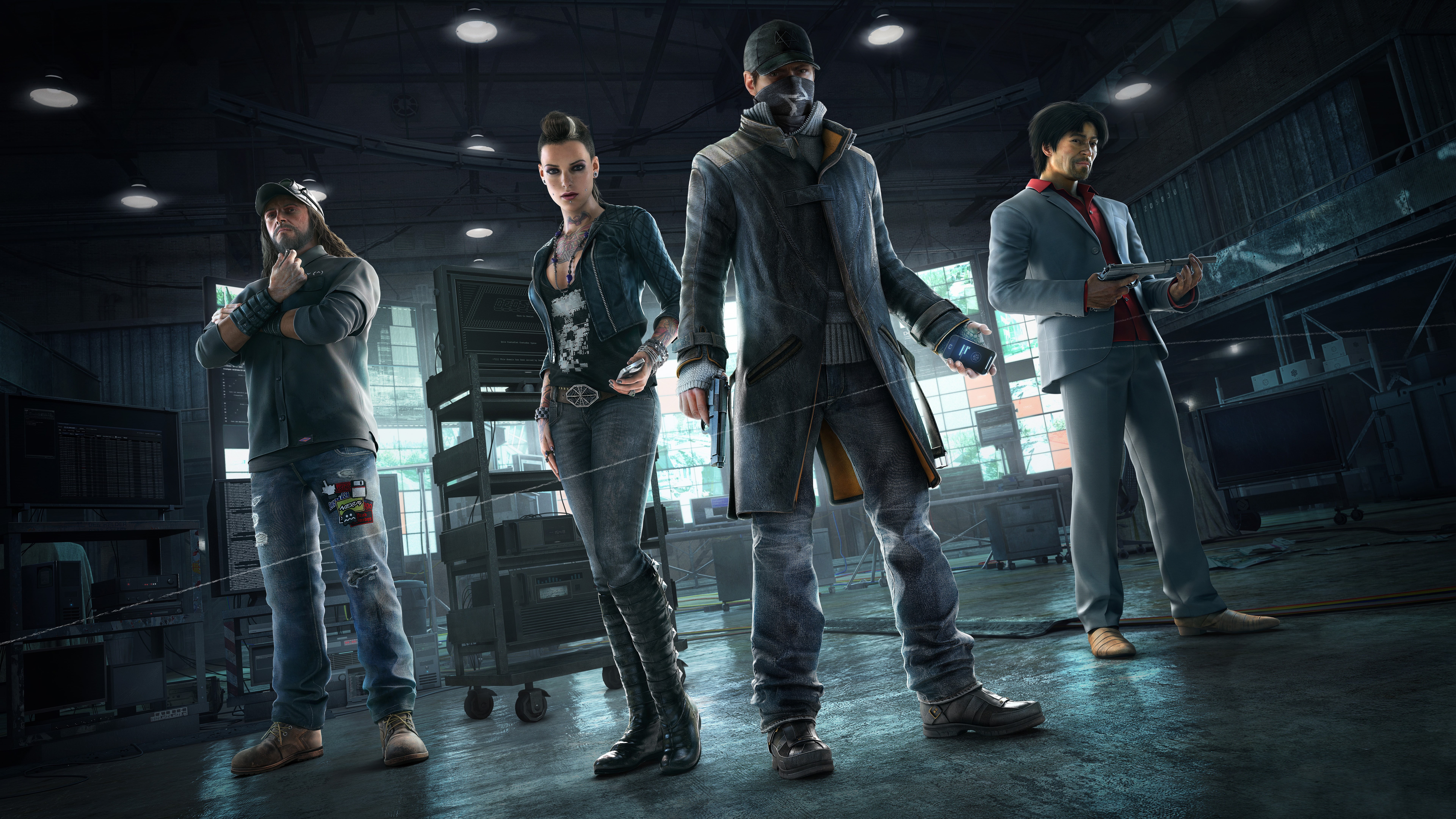Aiden Pearce, Watch Dogs, young women, motion, 8K, communication, casual clothing, men, indoors, women, group of people, young men, Clara Lille, young adult, HD Wallpaper
