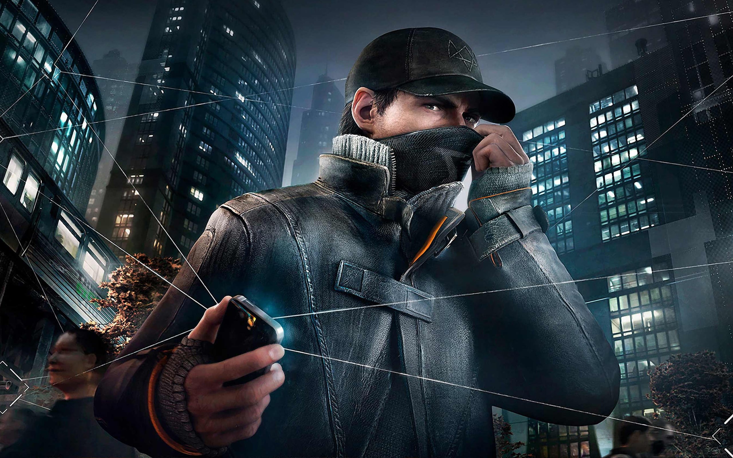 WATCH, indoors, waist up, 2K, gas mask, men, one person, communication, mask, standing, front view, illuminated, Dogs, Aiden, Pearce, security, activity, HD Wallpaper