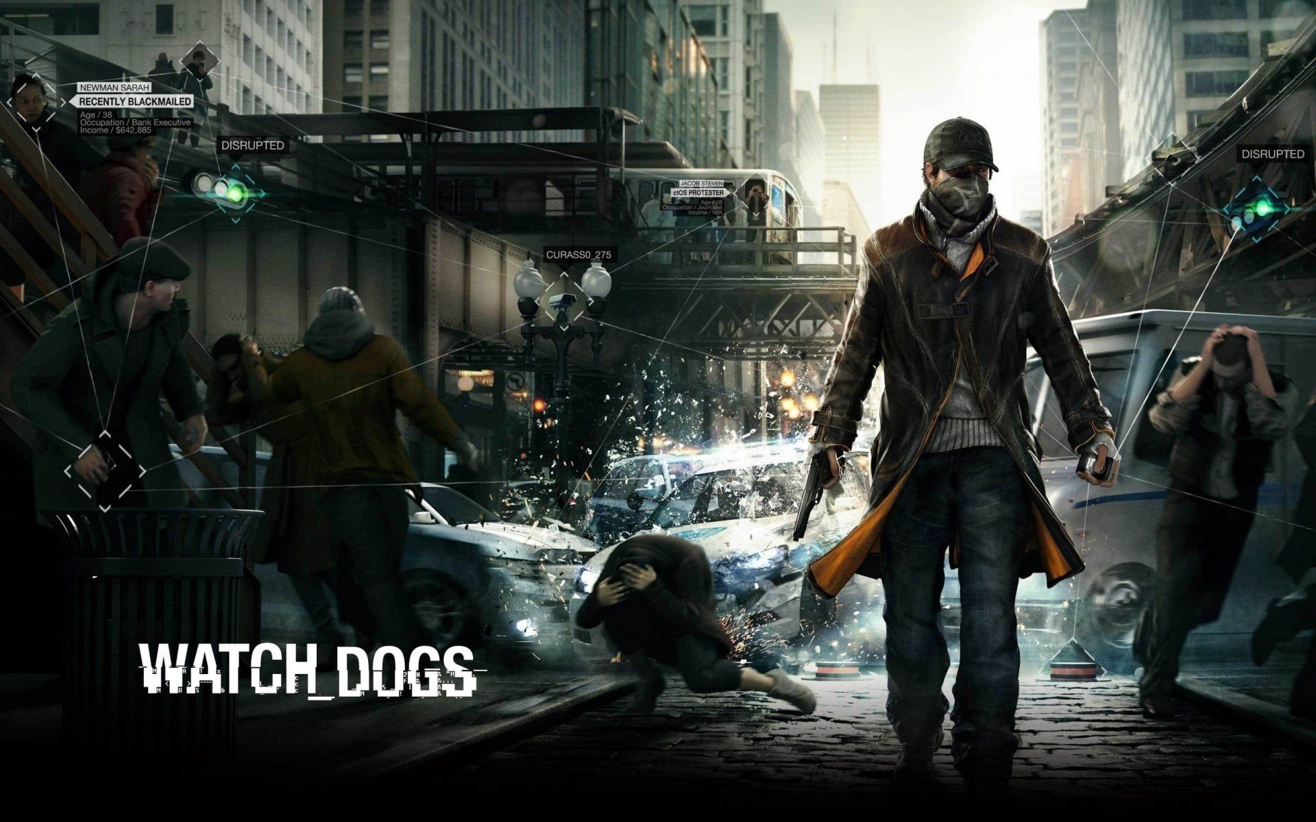 architecture, art and craft, watch, group of people, city life, Watch_Dogs, communication, illuminated, text, clothing, game, dogs, video games, representation, HD Wallpaper