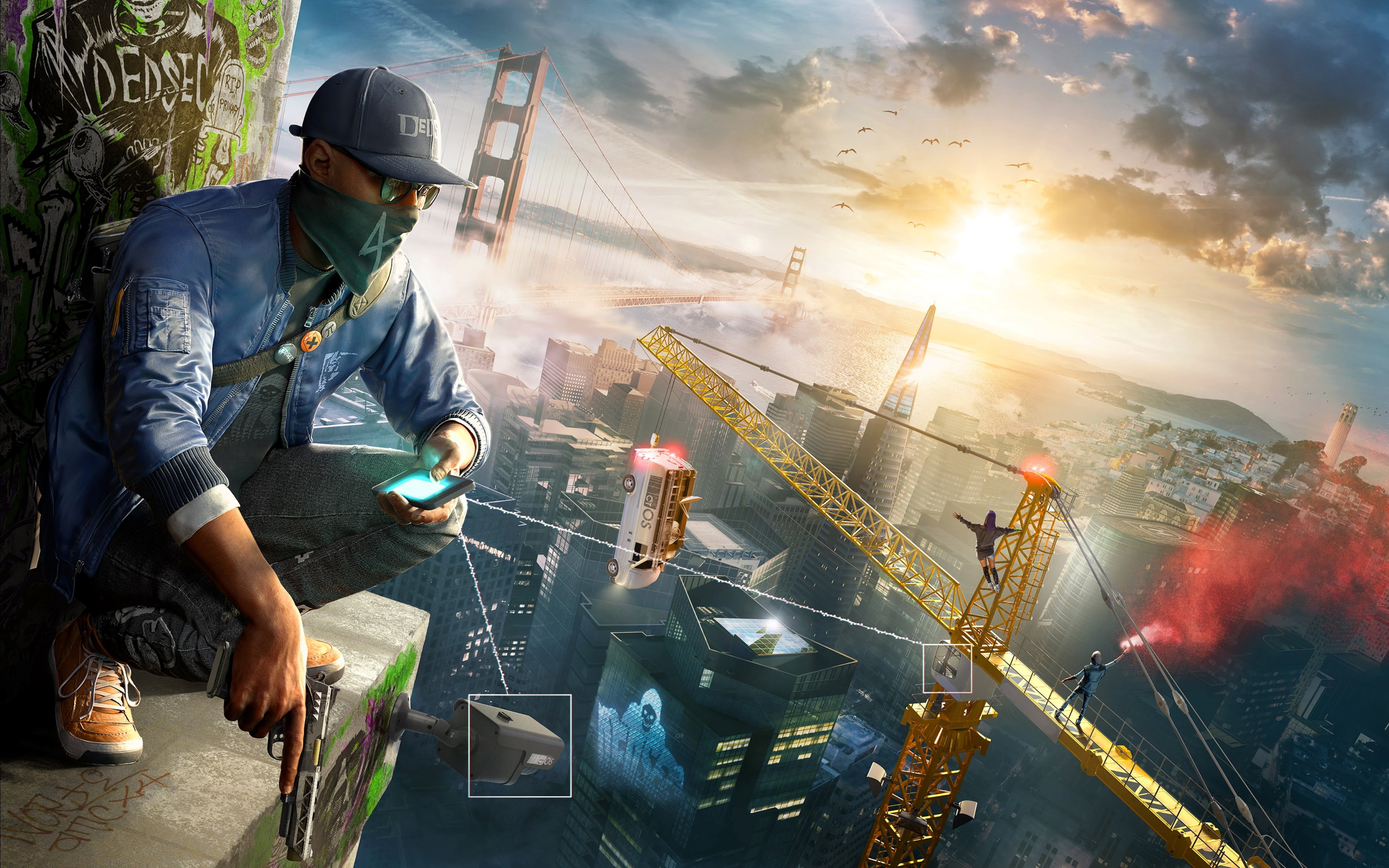 occupation, 4K, Games, one person, protective workwear, holding, dogs, standing, nature, sky, sunlight, protection, three quarter length, Watchdogs, HD Wallpaper