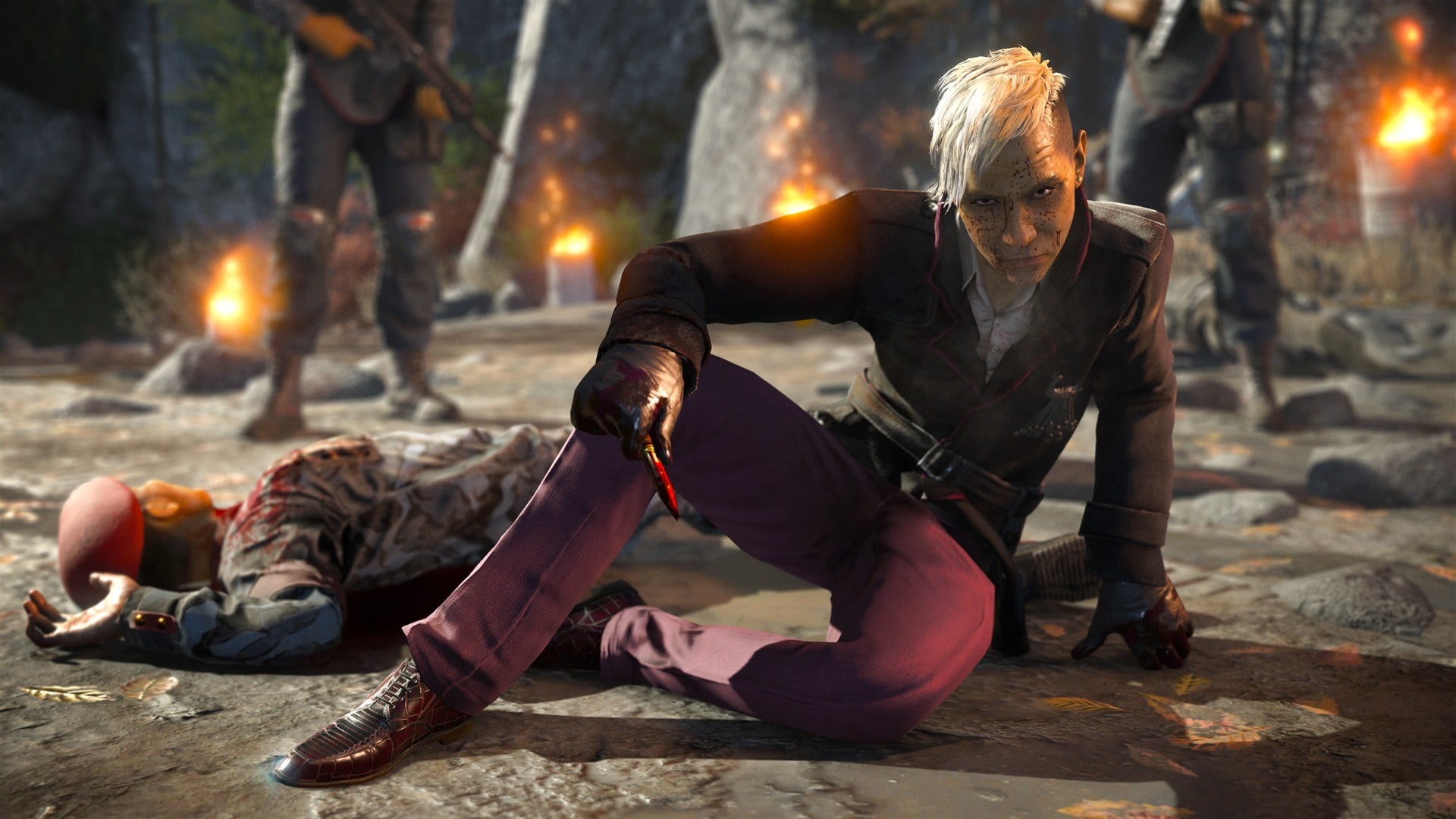 focus on foreground, Far Cry, full length, fire - natural phenomenon, Far Cry 4, front view, fire, adult, clothing, video games, males, men, illustration, HD Wallpaper