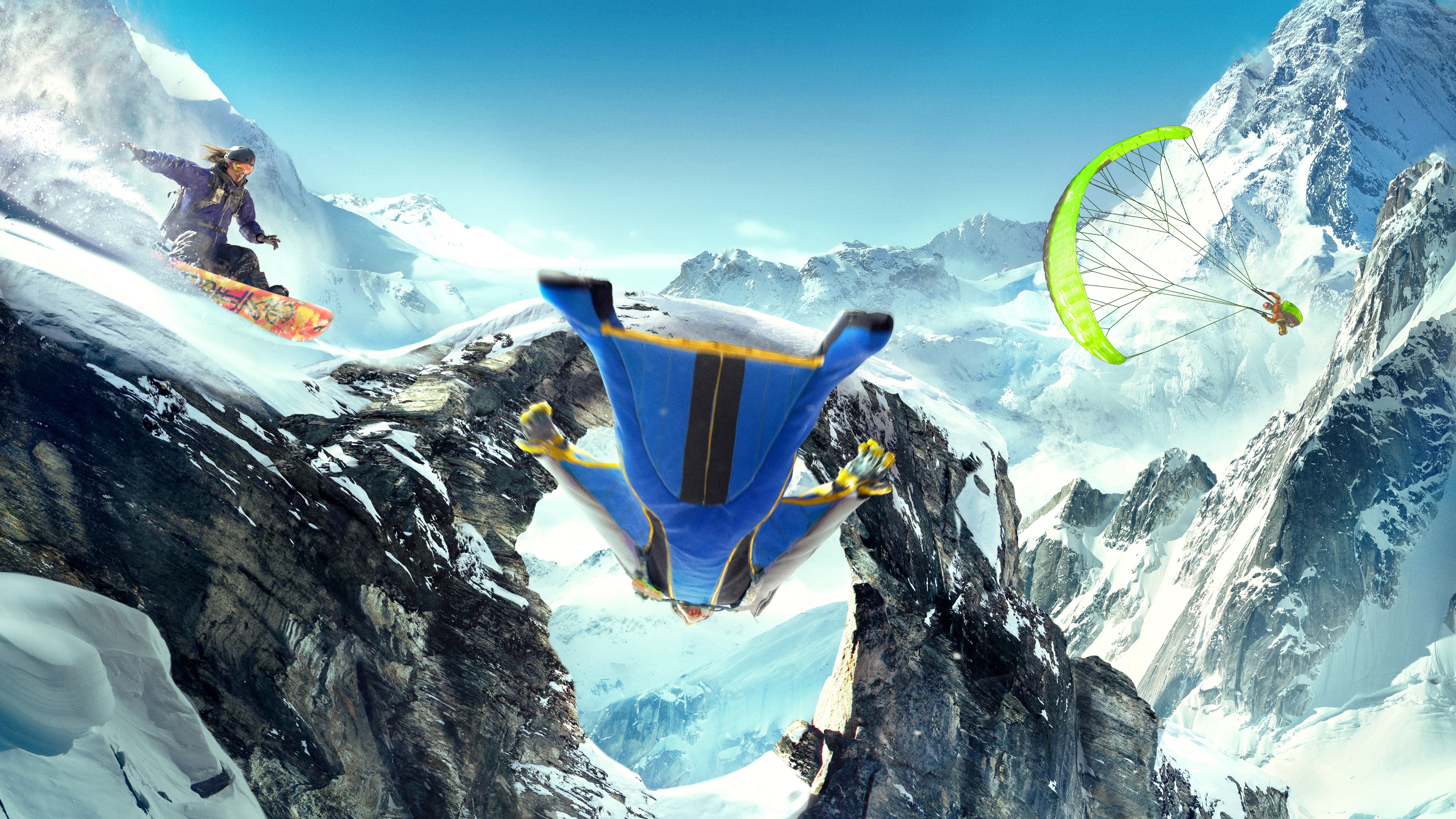 Steep, Paragliding, 4K, Wingsuit Flying, Snowboarding, 5K, HD Wallpaper