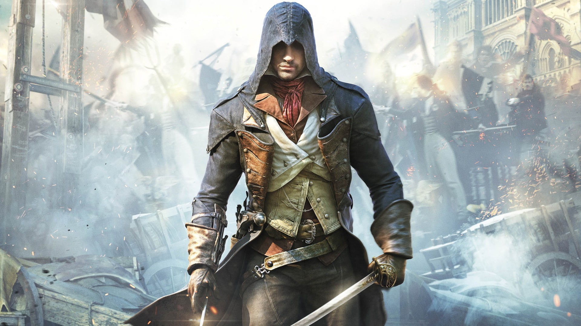 ubisoft, one person, smiling, assassins creed, clothing, standing, lens flare, three quarter length, mid adult, smoke - physical structure, young adult, HD Wallpaper