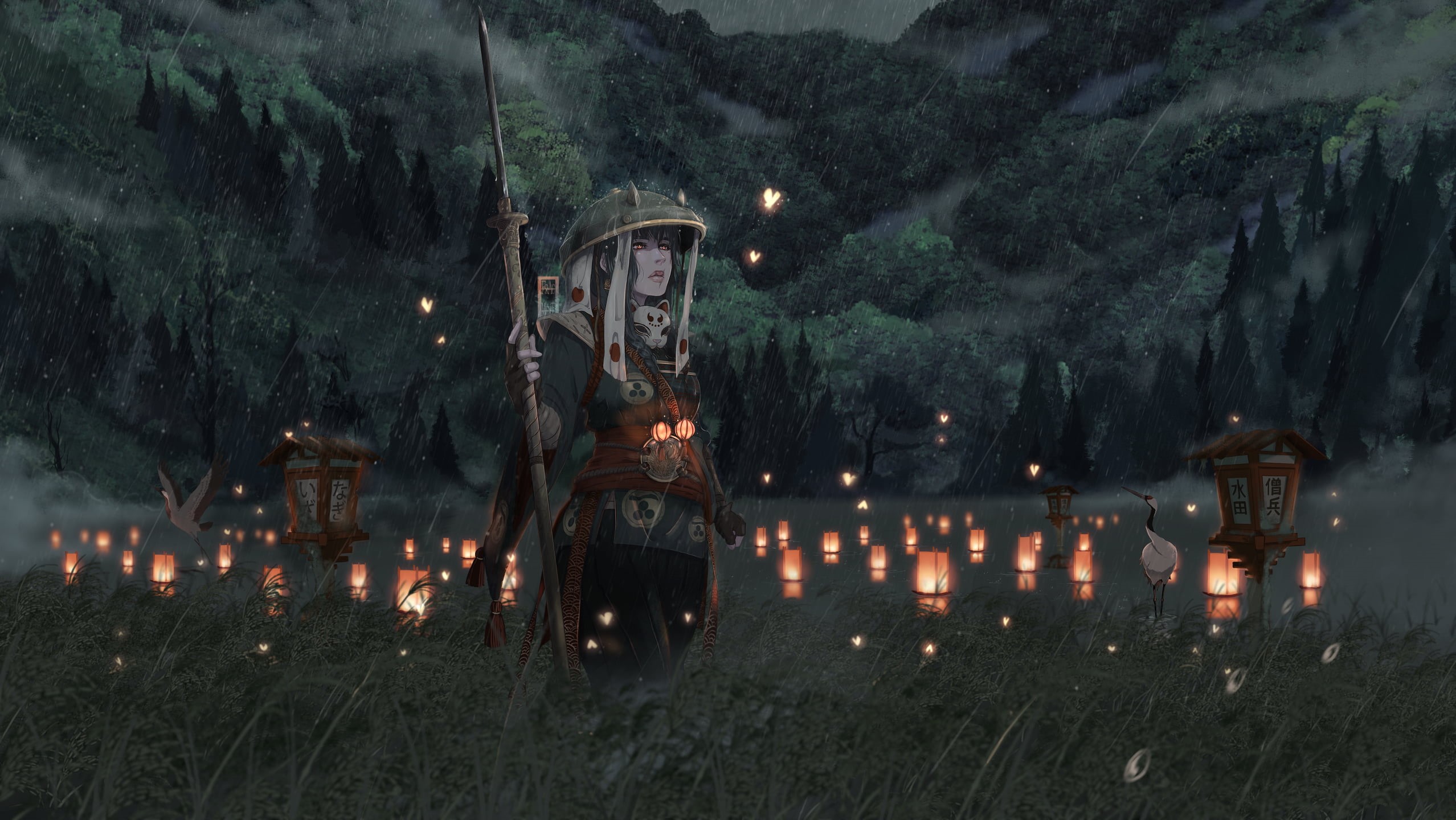 For Honor, video games, night, nobushi, Ubisoft, video game art, digital art, 1080P, lantern, artwork, shinobi, HD Wallpaper