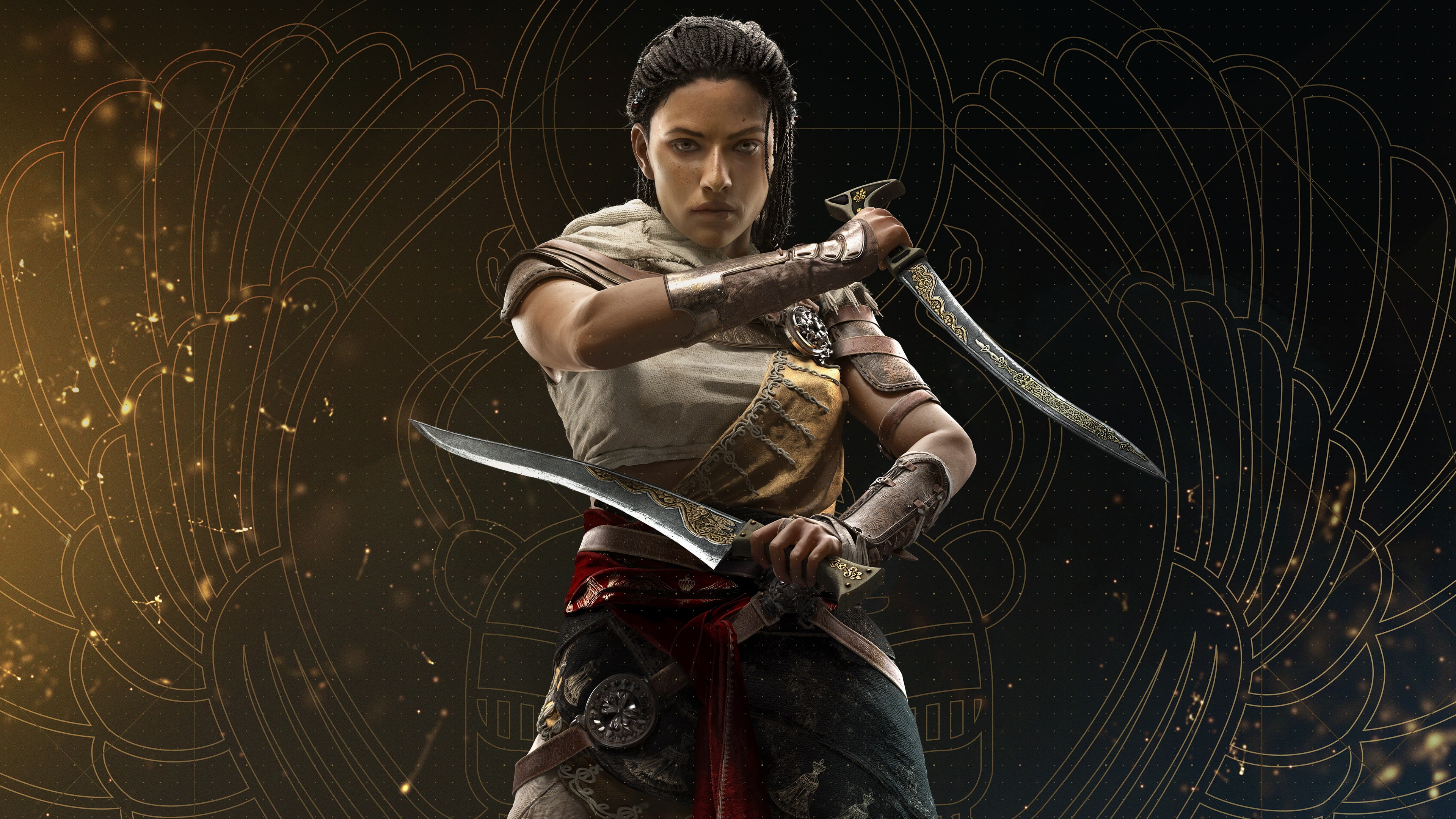 Assassins Creed, simple background, 4K, video games, Ubisoft, Assassins Creed: Origins, artwork, Aya, HD Wallpaper
