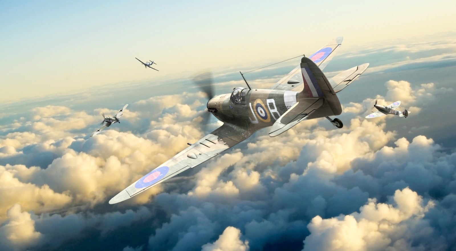 airplane, sky, air vehicle, mode of transportation, cloud - sky, motion, on the move, video, illustration, Supermarine Spitfire, speed, game, Tallyho, Battle of Britain, HD Wallpaper