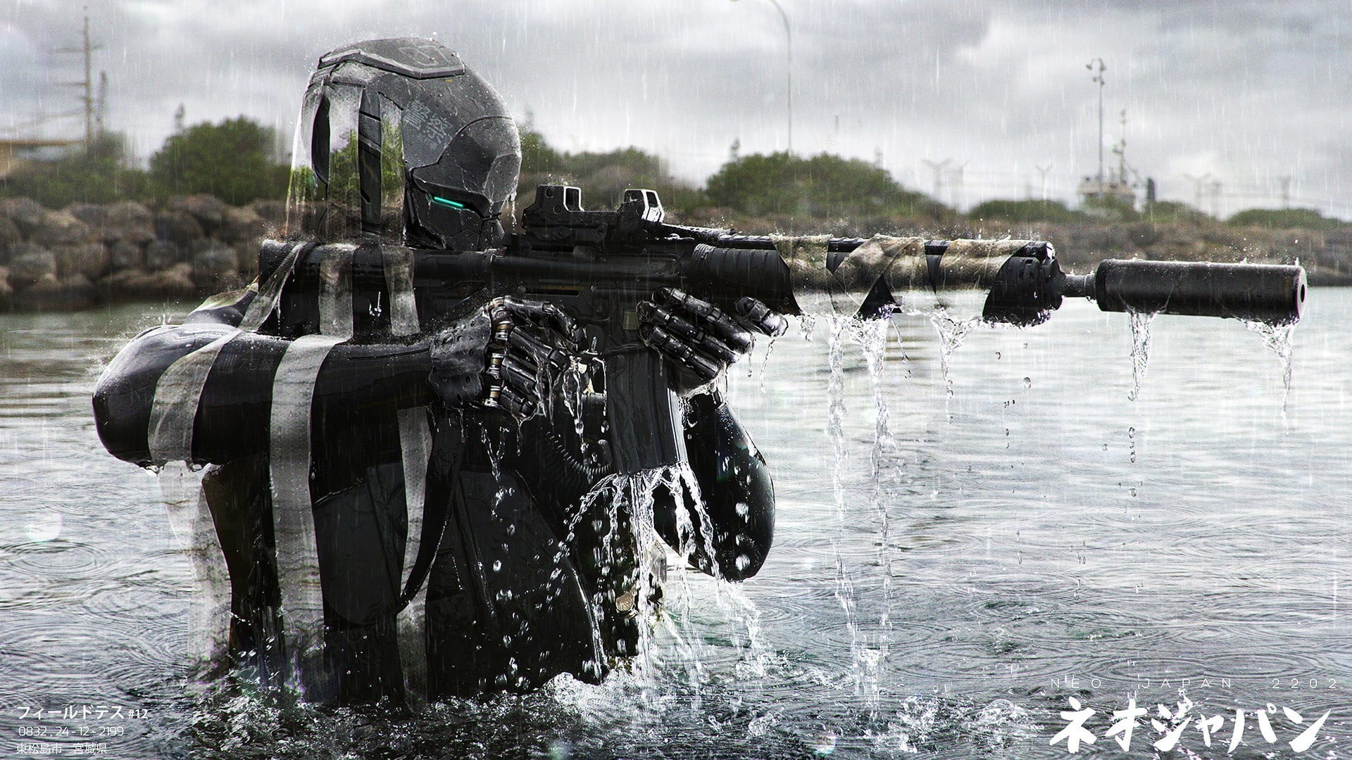 soldier, gun, science fiction, science, water, military, futuristic, fiction, 1080P, HD Wallpaper
