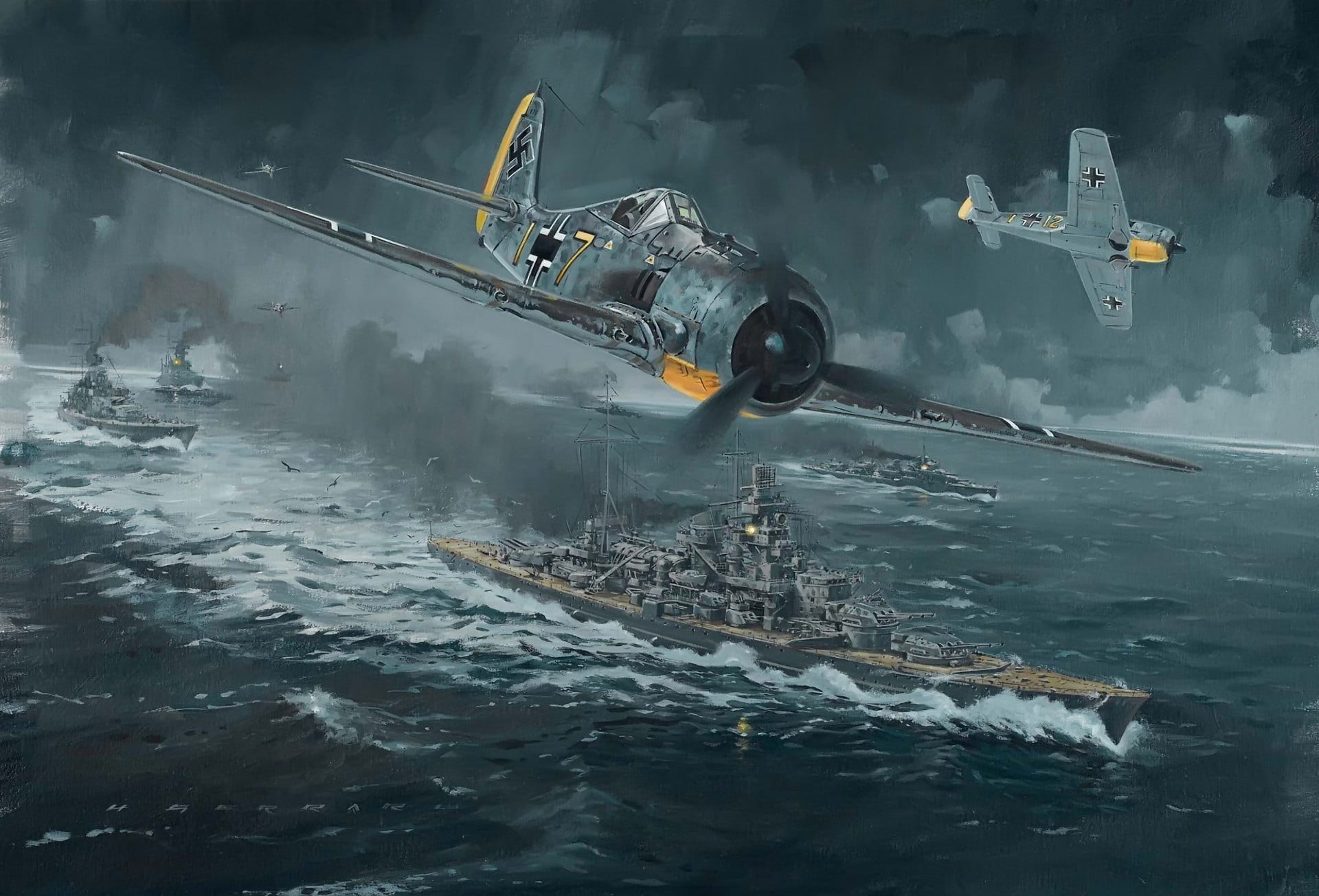 plane, sport, fw 190, Focke-Wulf, airplane, sky, World War II, Luftwaffe, Battleship, water, nature, people, waterfront, motion, Germany, jet, military, HD Wallpaper