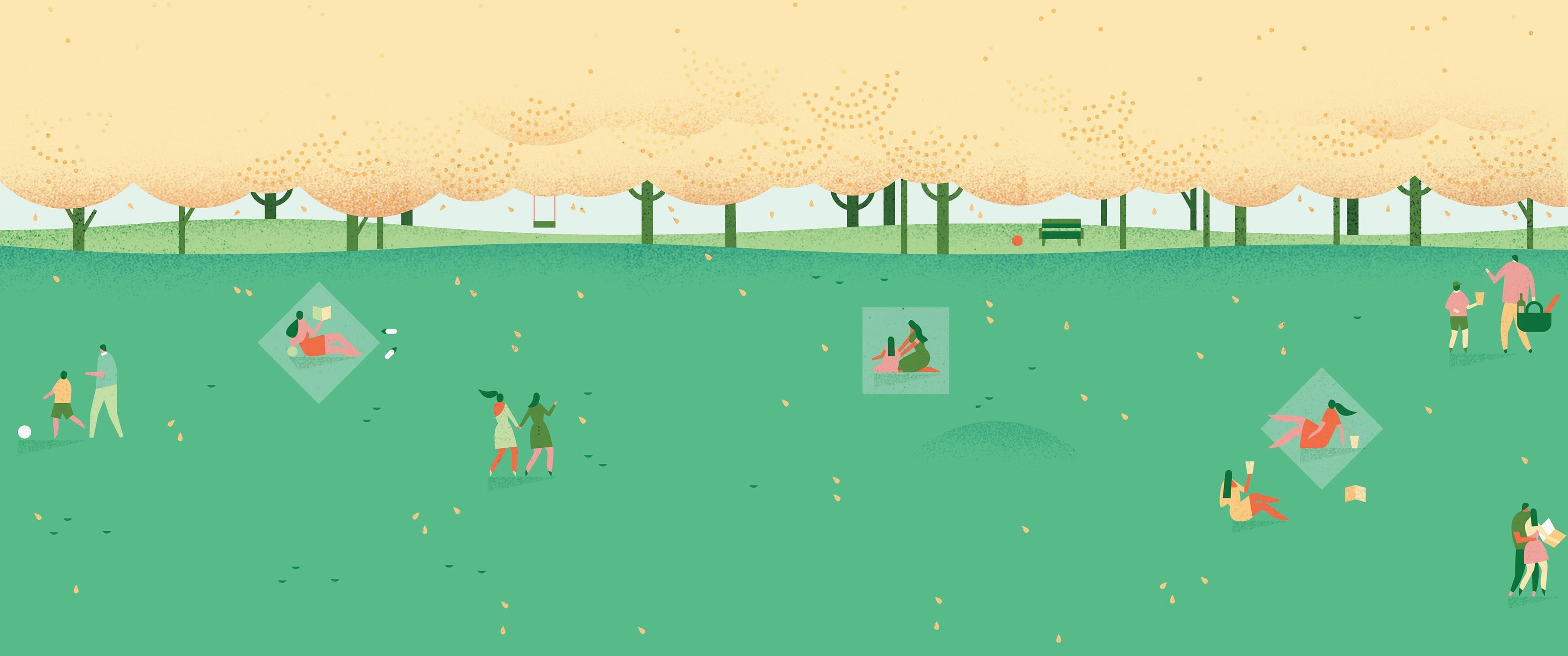 Trees, 2K, people, park, art, minimalism, hd, 3440x1440 px, x, px, HD Wallpaper