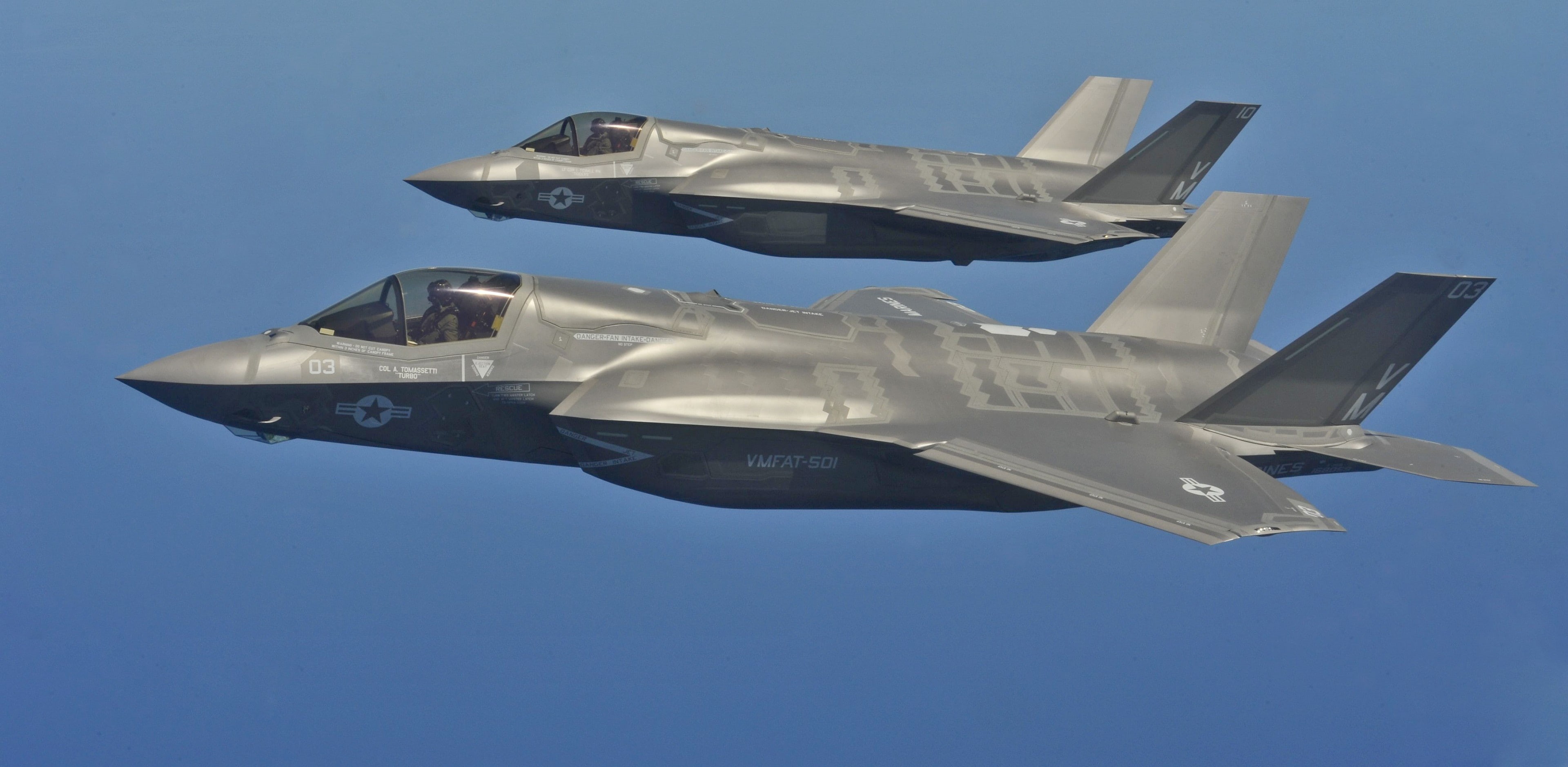 plane, clear sky, aerospace industry, low angle view, 4K, transportation, Lockheed Martin F-35 Lightning II, on the move, mode of transportation, flying, HD Wallpaper