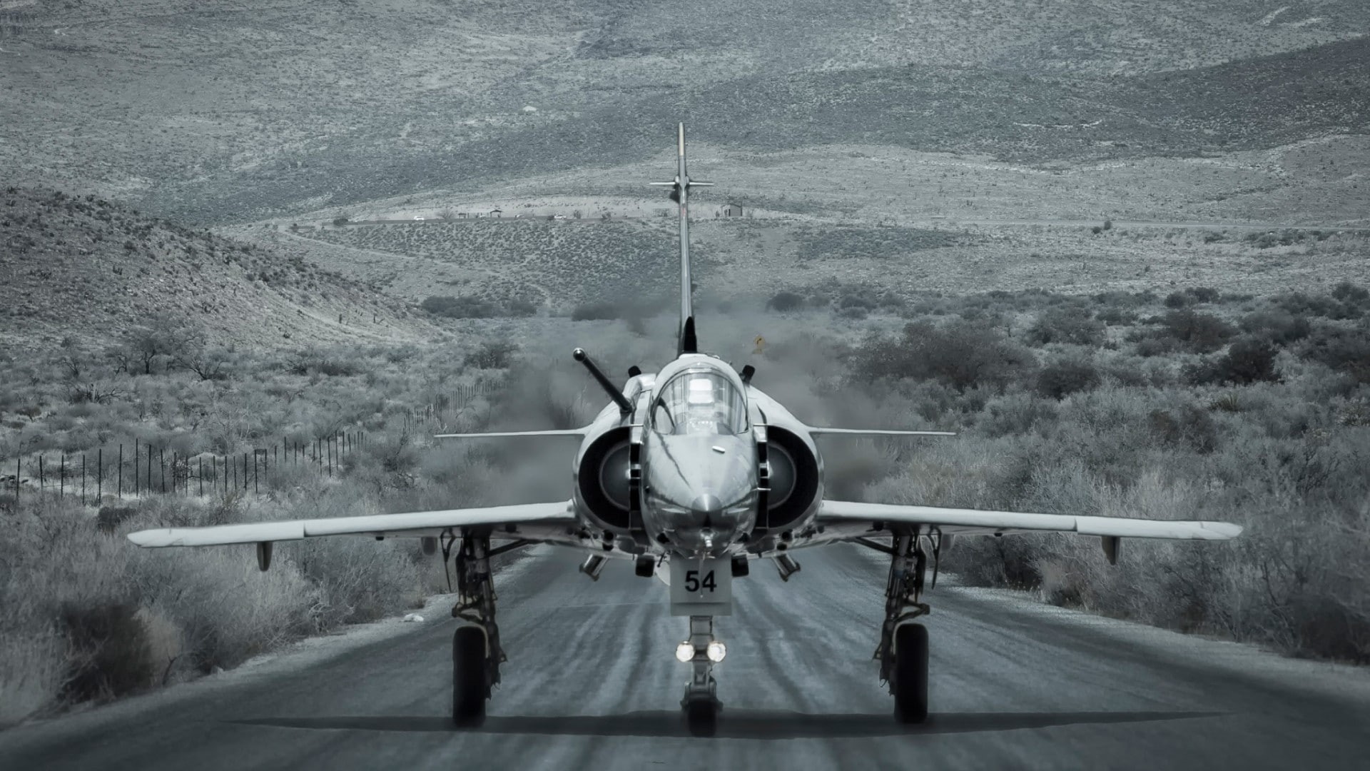 airport runway, 1080P, no people, Mirage 2000, outdoors, flying, air vehicle, army, aircraft, jet fighter, on the move, fighter plane, monochrome, military, HD Wallpaper