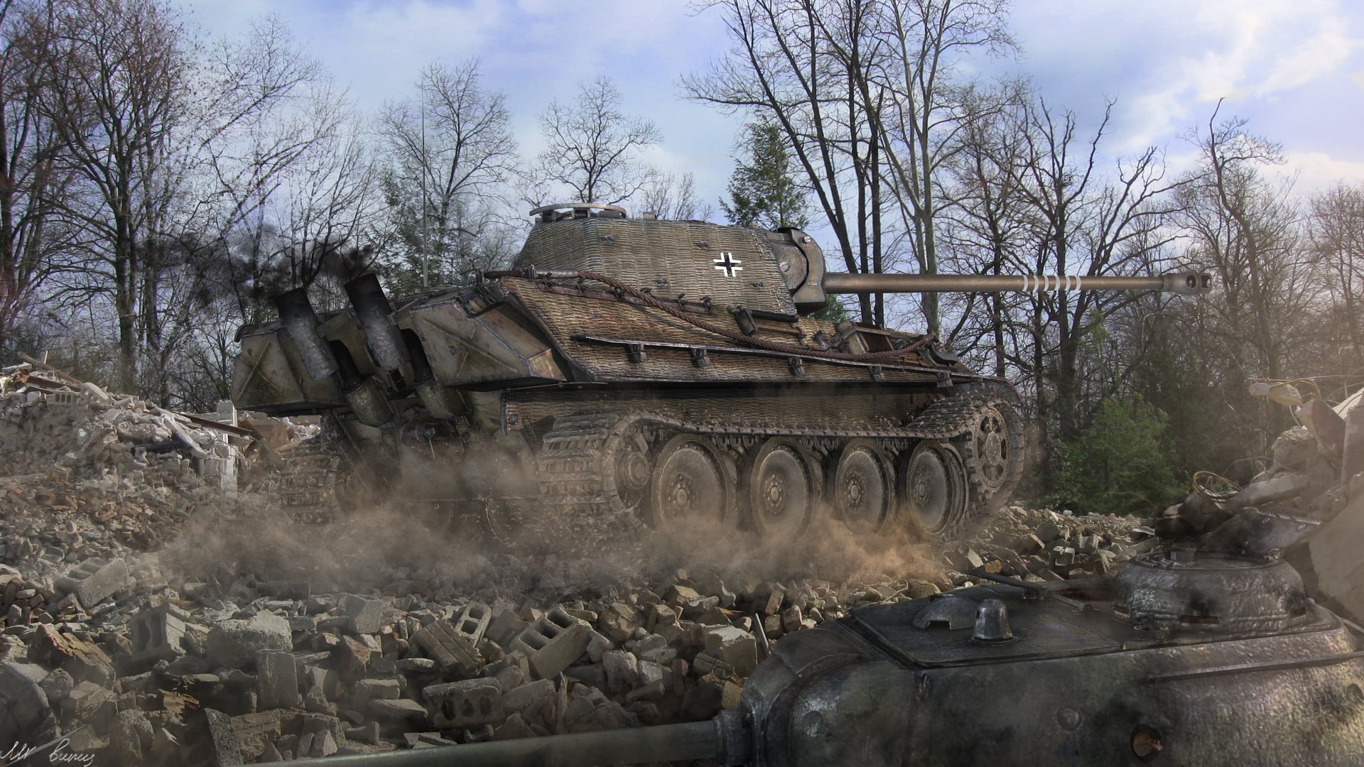 transportation, machinery, military Land Vehicle, damaged, tree, cannon, abandoned, battle, sky, cloud - sky, the past, armed Forces, Wargaming.Net, gray, HD Wallpaper