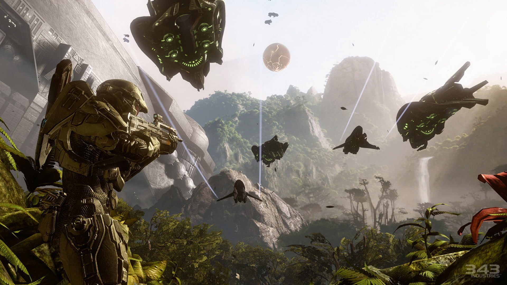 Xbox One, water, low angle view, Halo: Master Chief Collection, leaf, tree, beauty in nature, nature, group of people, growth, green color, people, Halo 4, HD Wallpaper